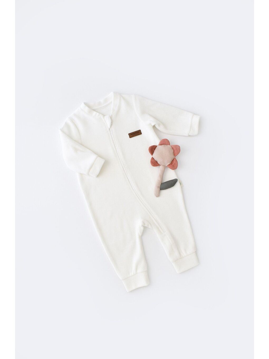 Ekru Kadife Fermuarlı Tulum