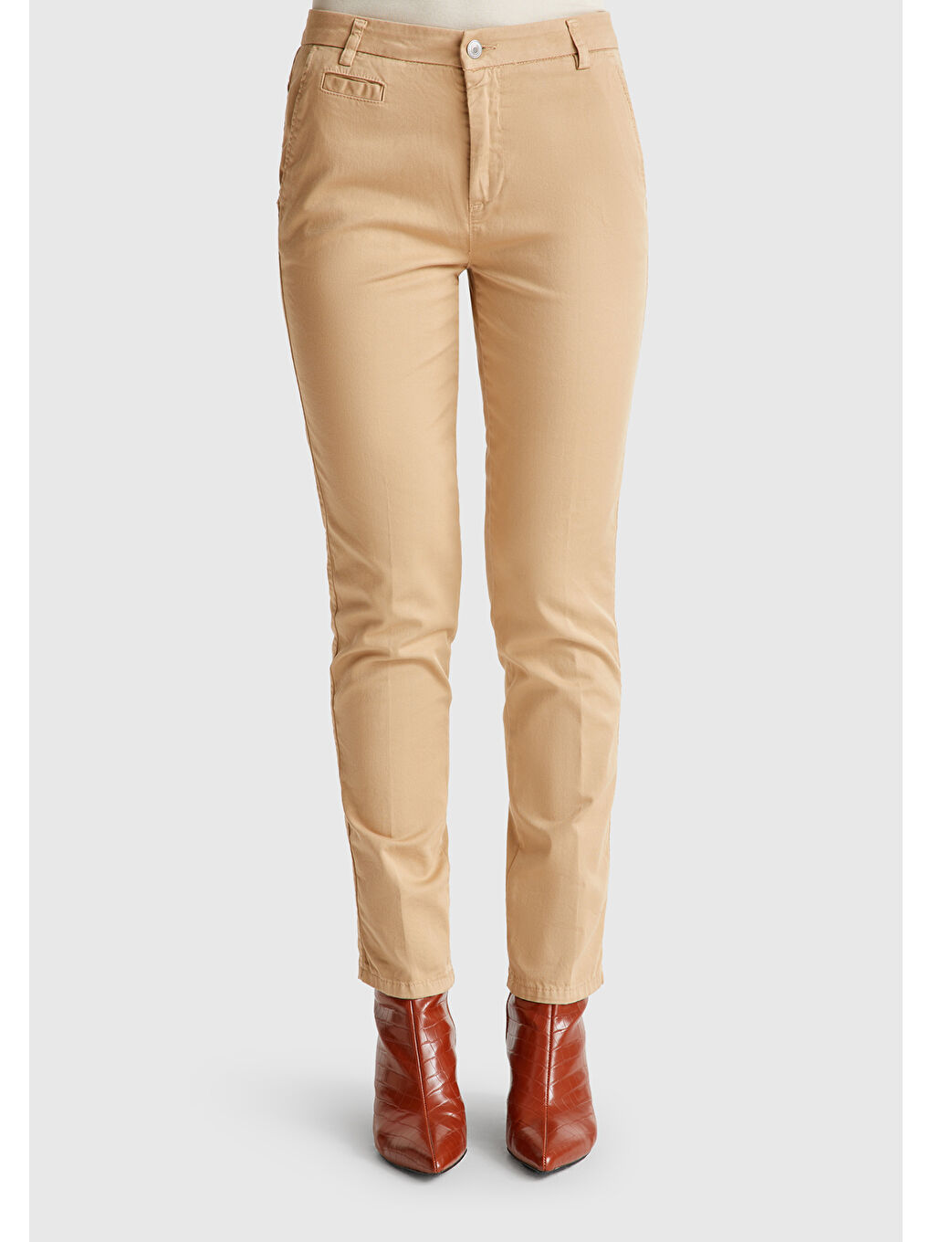 Kadın Bej Elastanlı Basic Chino Pantolon