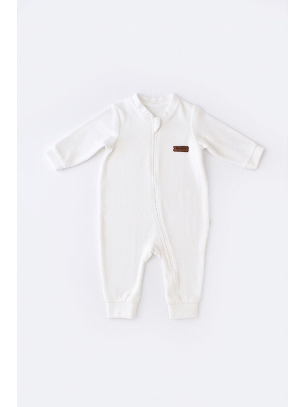 Ekru Kadife Fermuarlı Tulum-1