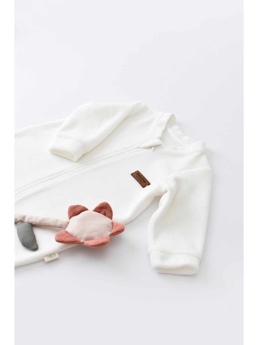 Ekru Kadife Fermuarlı Tulum-2