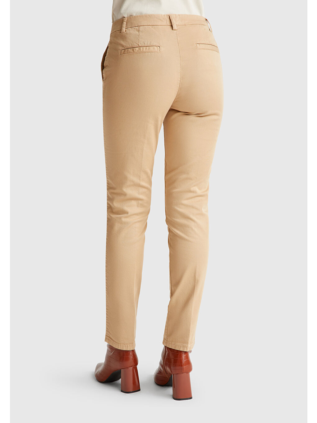 Kadın Bej Elastanlı Basic Chino Pantolon-2