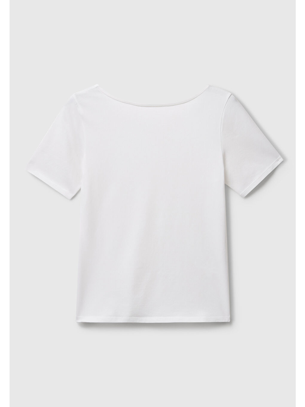 Kadın Beyaz Pamuk Karışımlı Örme Slim Fit Geniş Yaka T-Shirt-1