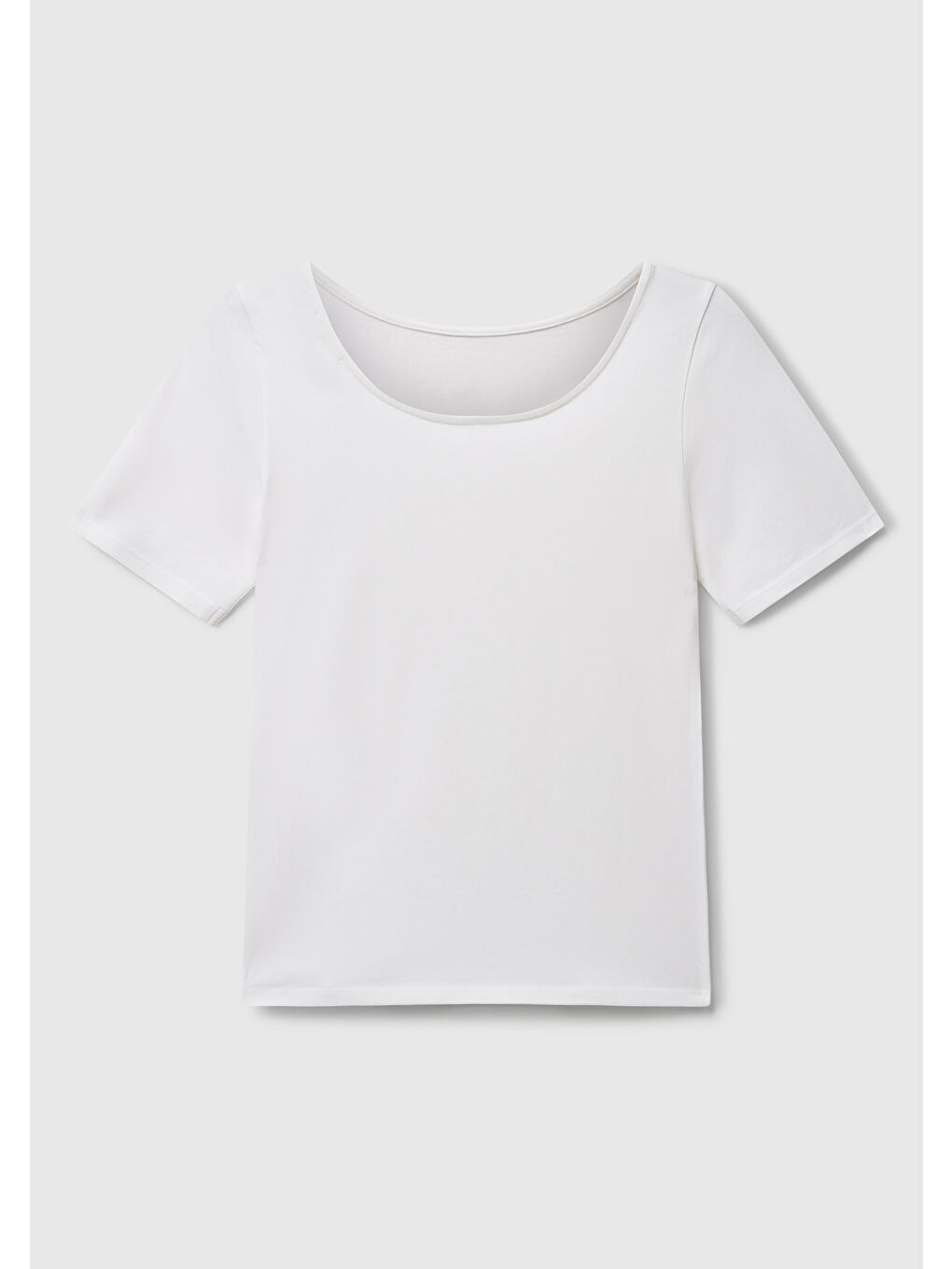 Kadın Beyaz Pamuk Karışımlı Örme Slim Fit Geniş Yaka T-Shirt-3