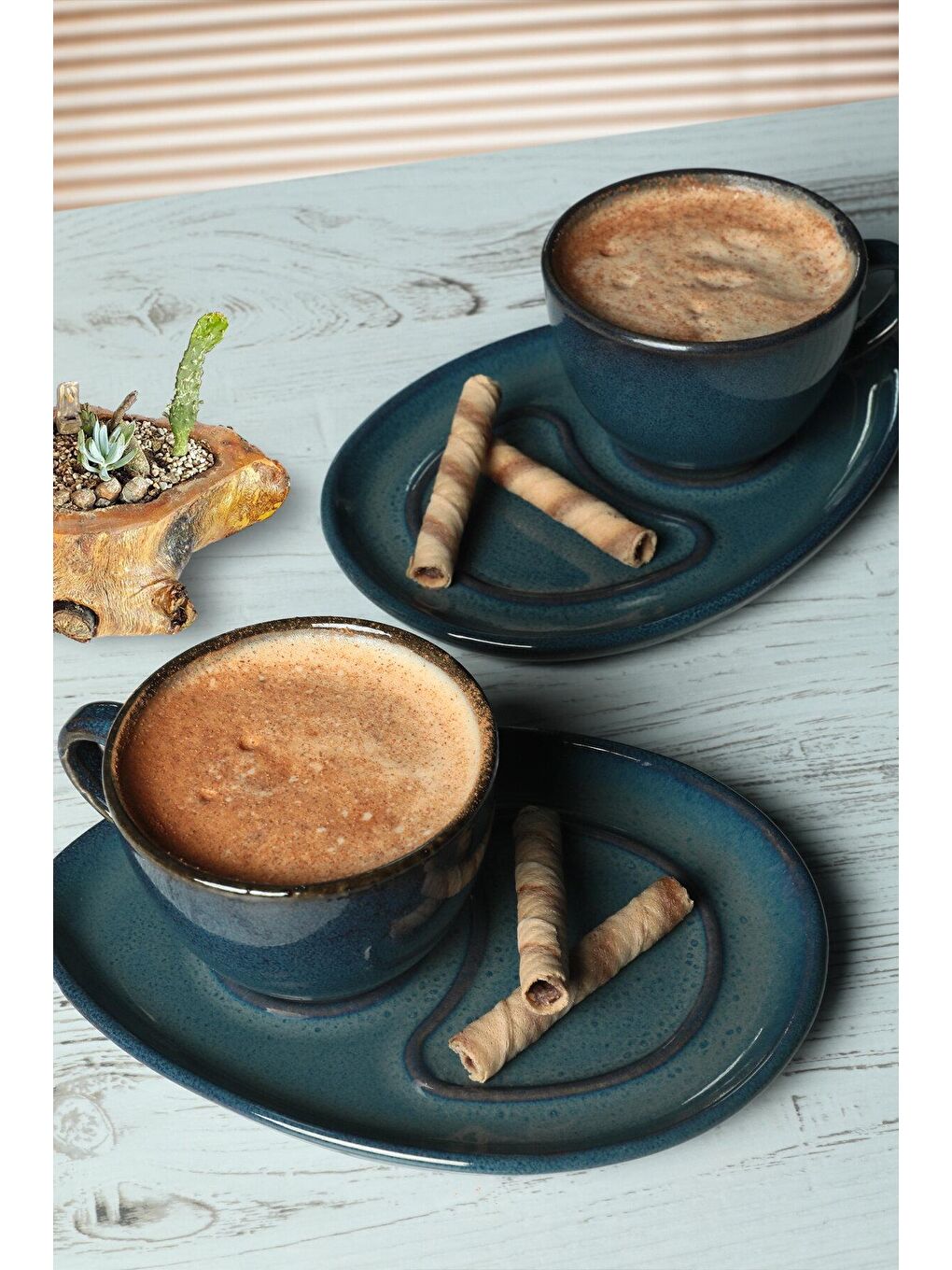 Mavi Reaktif Lacivert Damla Çay Sunum Seti 4 Parça 2 Kişilik-1