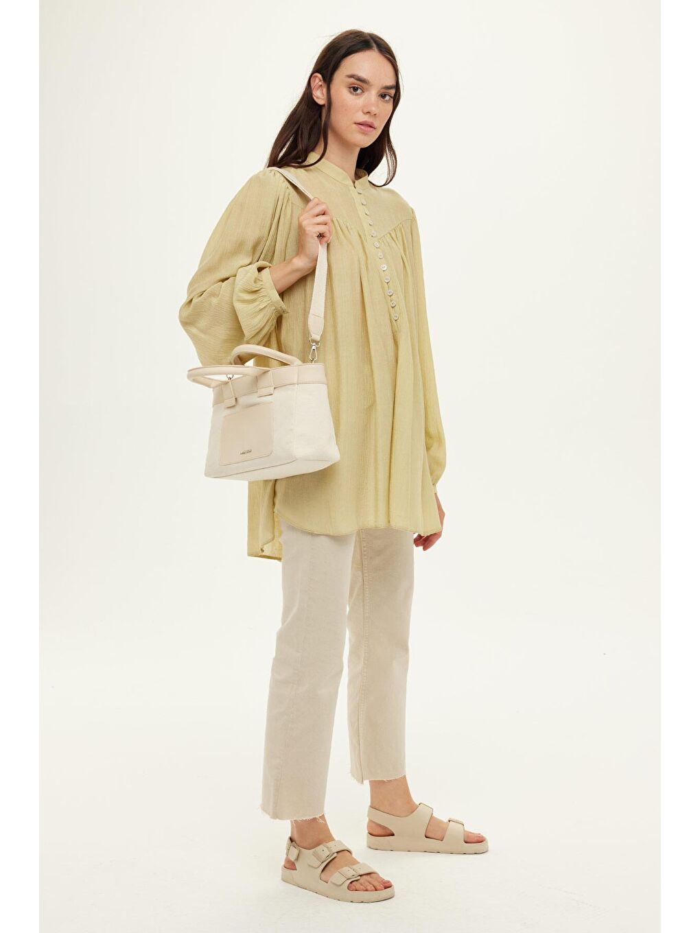 Kanvas Mini Tote Çanta Bej-1