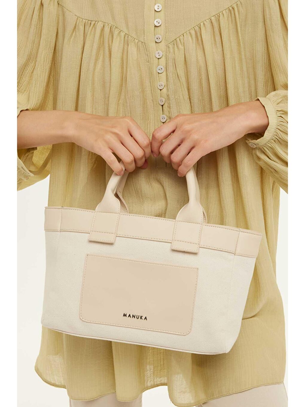 Kanvas Mini Tote Çanta Bej-2