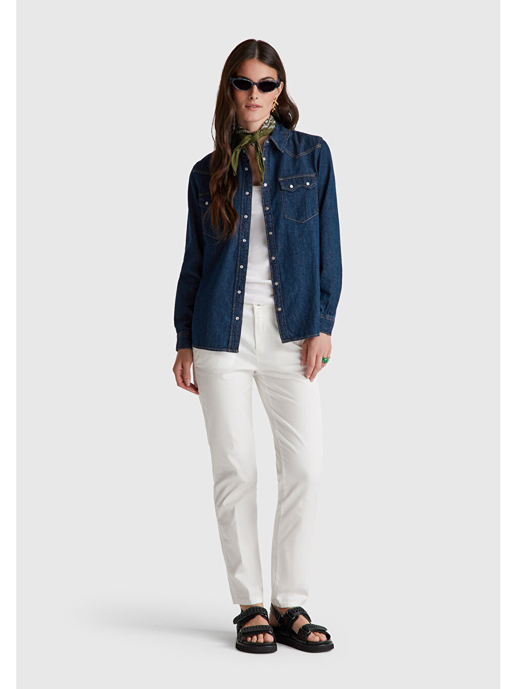 Kadın Beyaz Elastanlı Basic Chino Pantolon-4