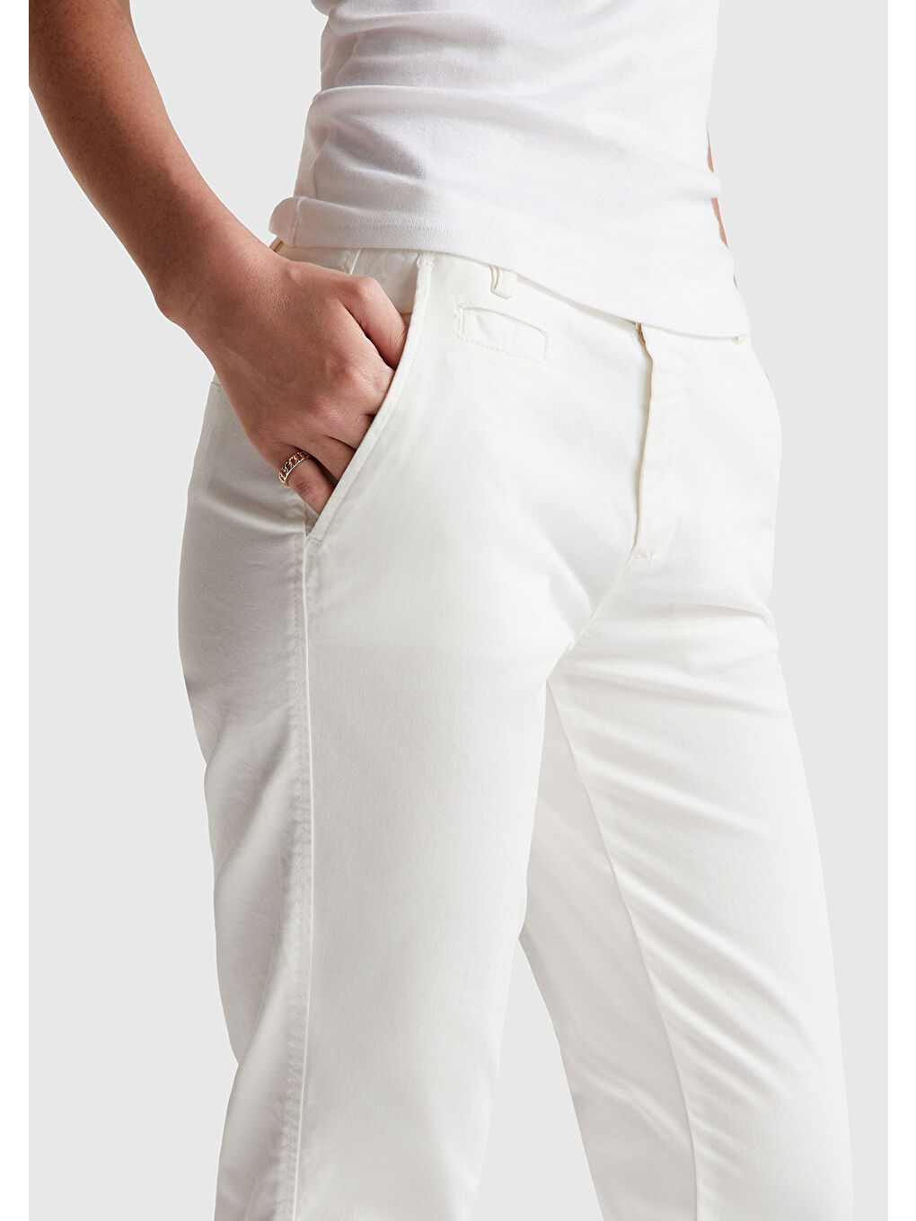 Kadın Beyaz Elastanlı Basic Chino Pantolon-5