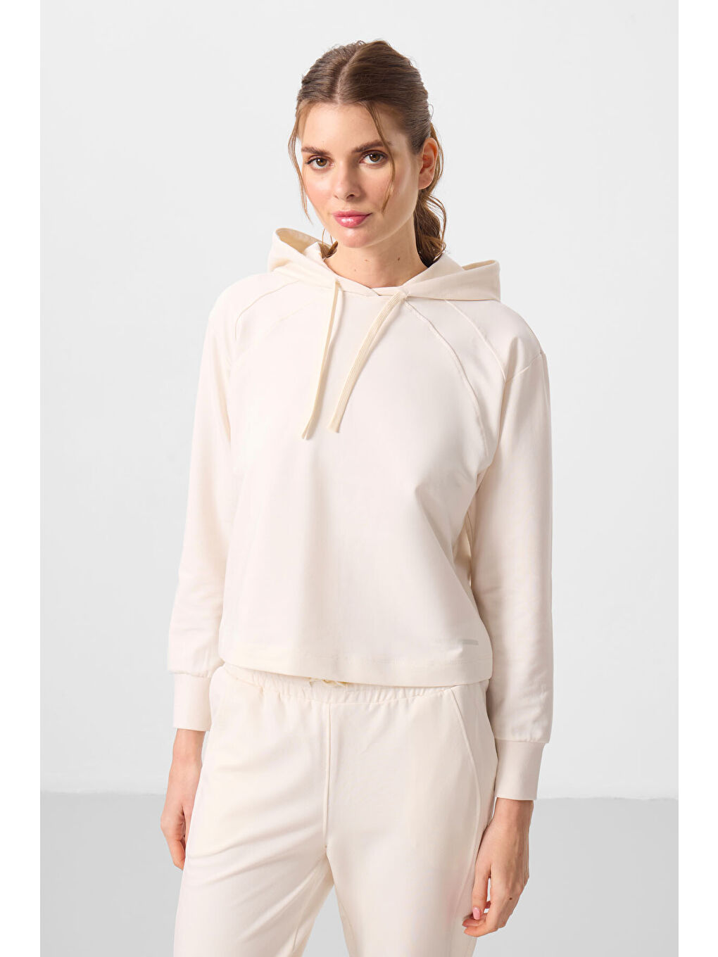 Ekru Kapüşonlu Oversize Kadın Eşofman Takım   95336-1