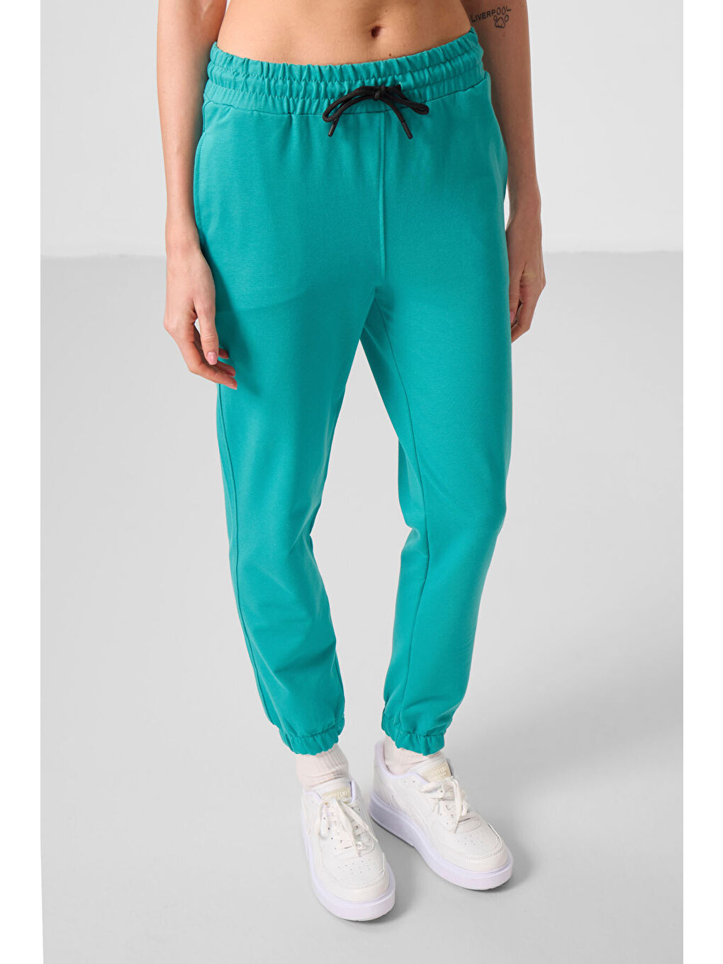 Deniz Yeşil Dik Yaka Fermuarlı Rahat Form Kadın Eşofman Tunik Takım - 95345-1