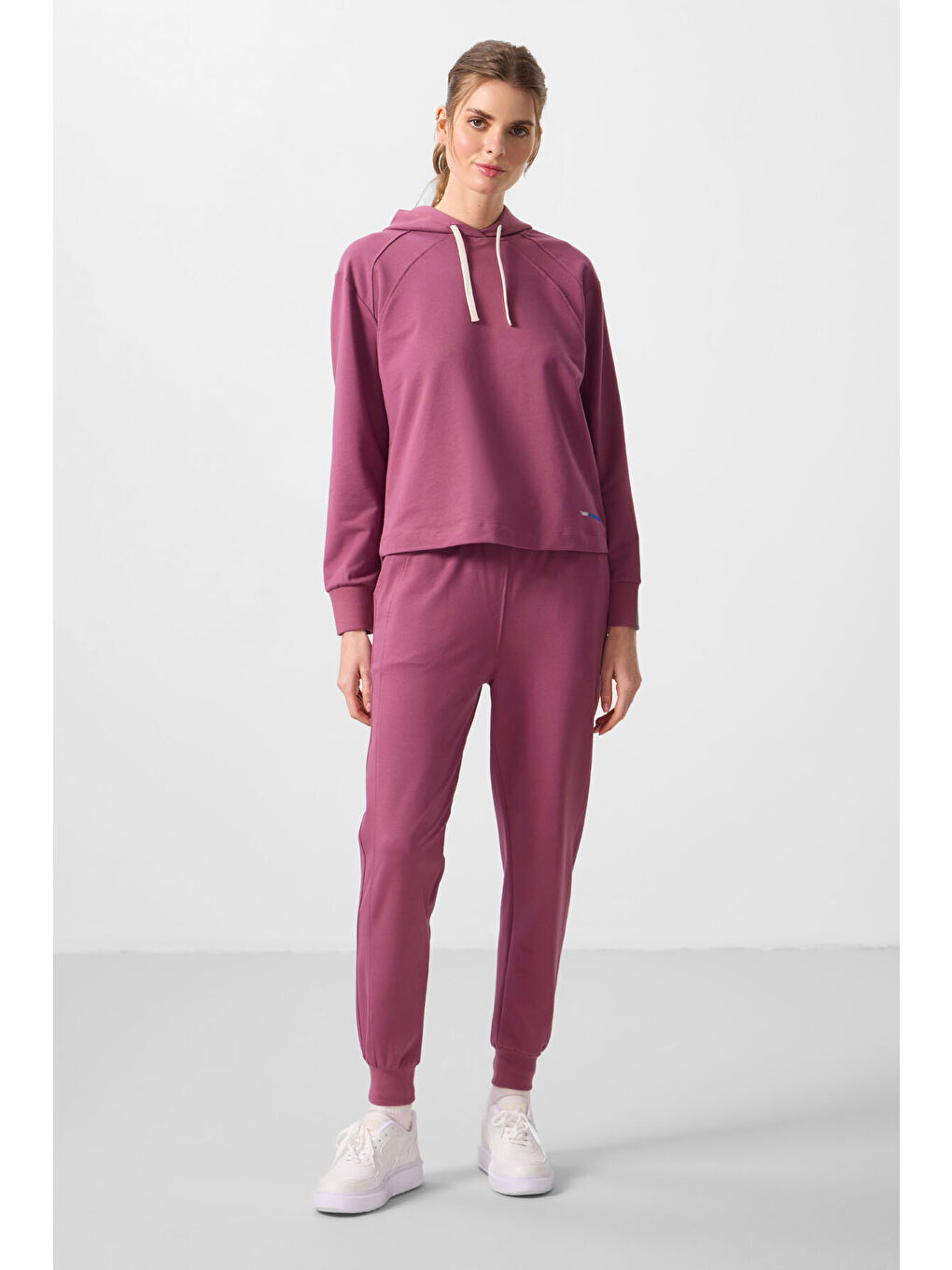 Kırmızı Soft Vişne Kapüşonlu Oversize Kadın Eşofman Takım - 95336