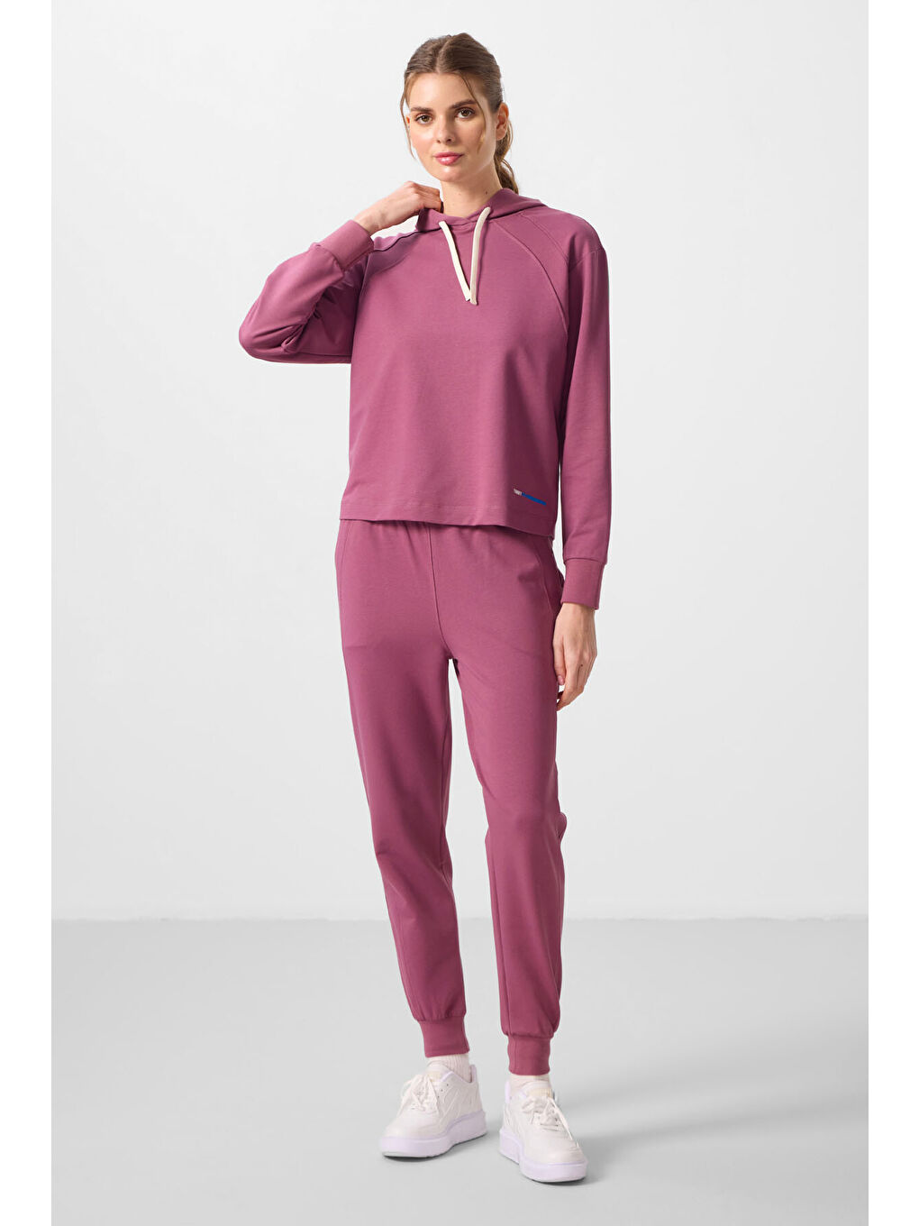 Kırmızı Soft Vişne Kapüşonlu Oversize Kadın Eşofman Takım - 95336-3