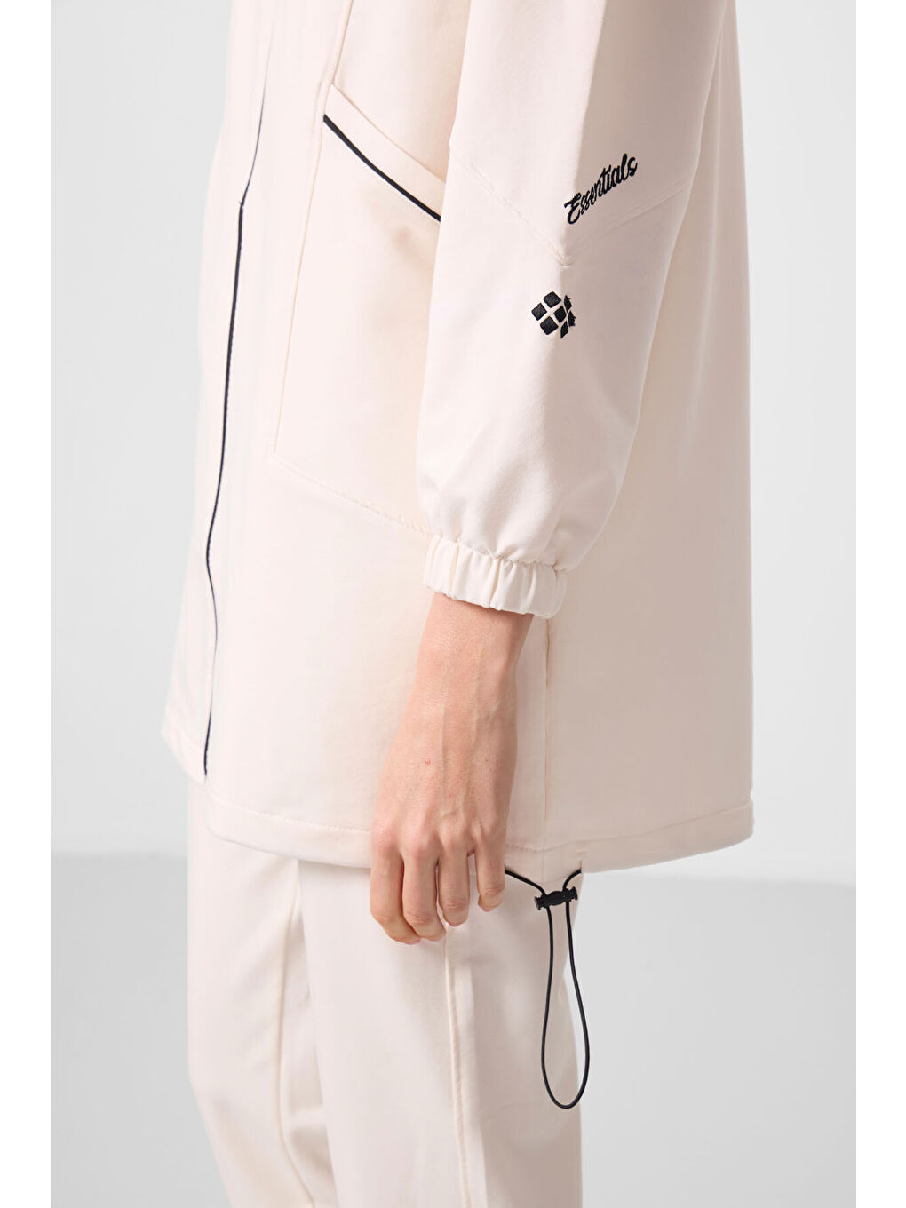 Ekru Dik Yaka Fermuarlı Rahat Form Kadın Eşofman Tunik Takım - 95345-3