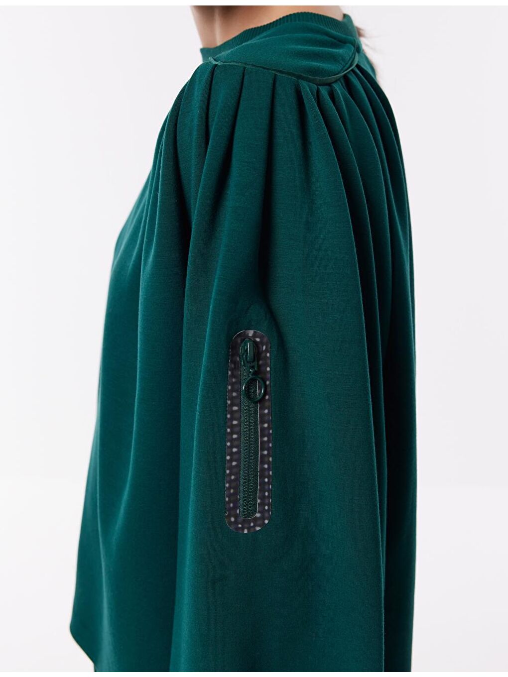 Koyu Yeşil Bol Kesim Bisiklet Yaka Örme Sweatshirt-2