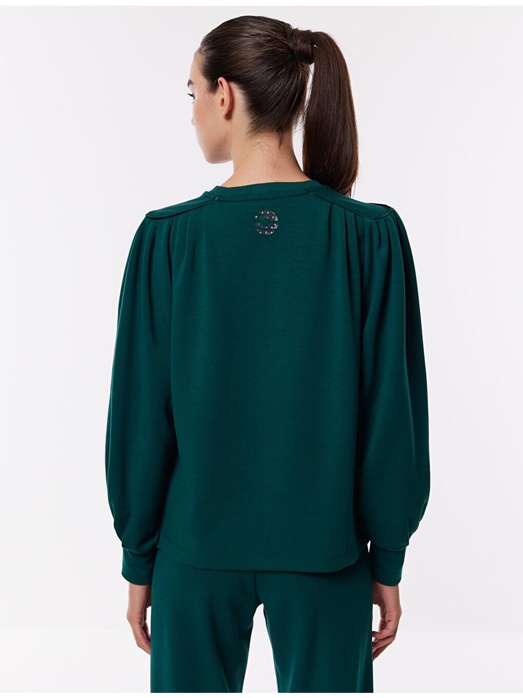 Koyu Yeşil Bol Kesim Bisiklet Yaka Örme Sweatshirt-4