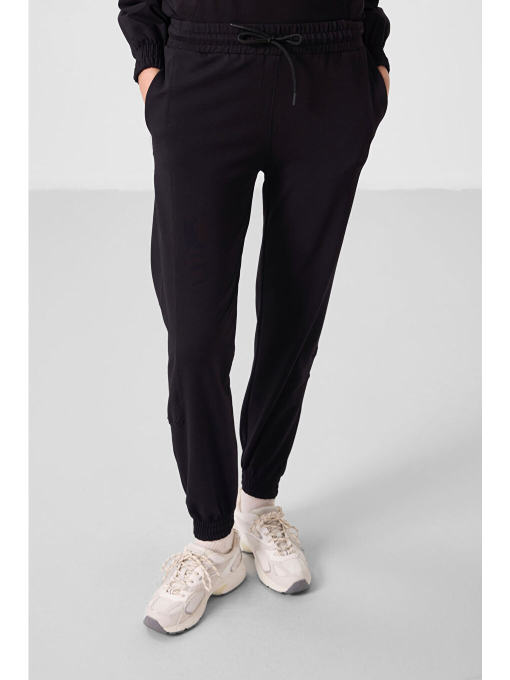 Siyah O Yaka Basic Oversize Kadın Eşofman Tunik Takım - 95347-1