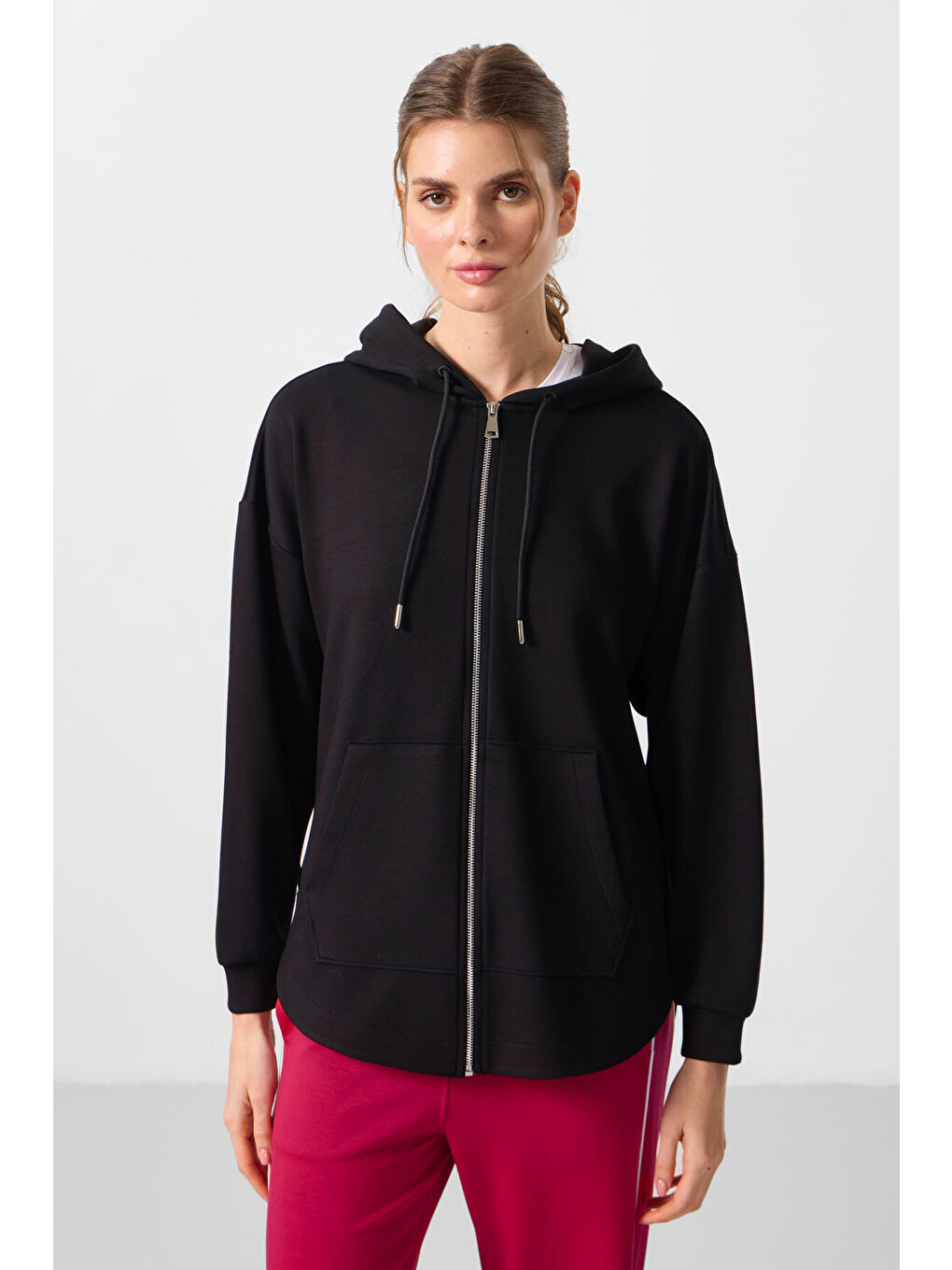 Siyah Yumuşak Dokulu Kapüşonlu Oversize Kadın Tunik Sweatshirt   97302-3