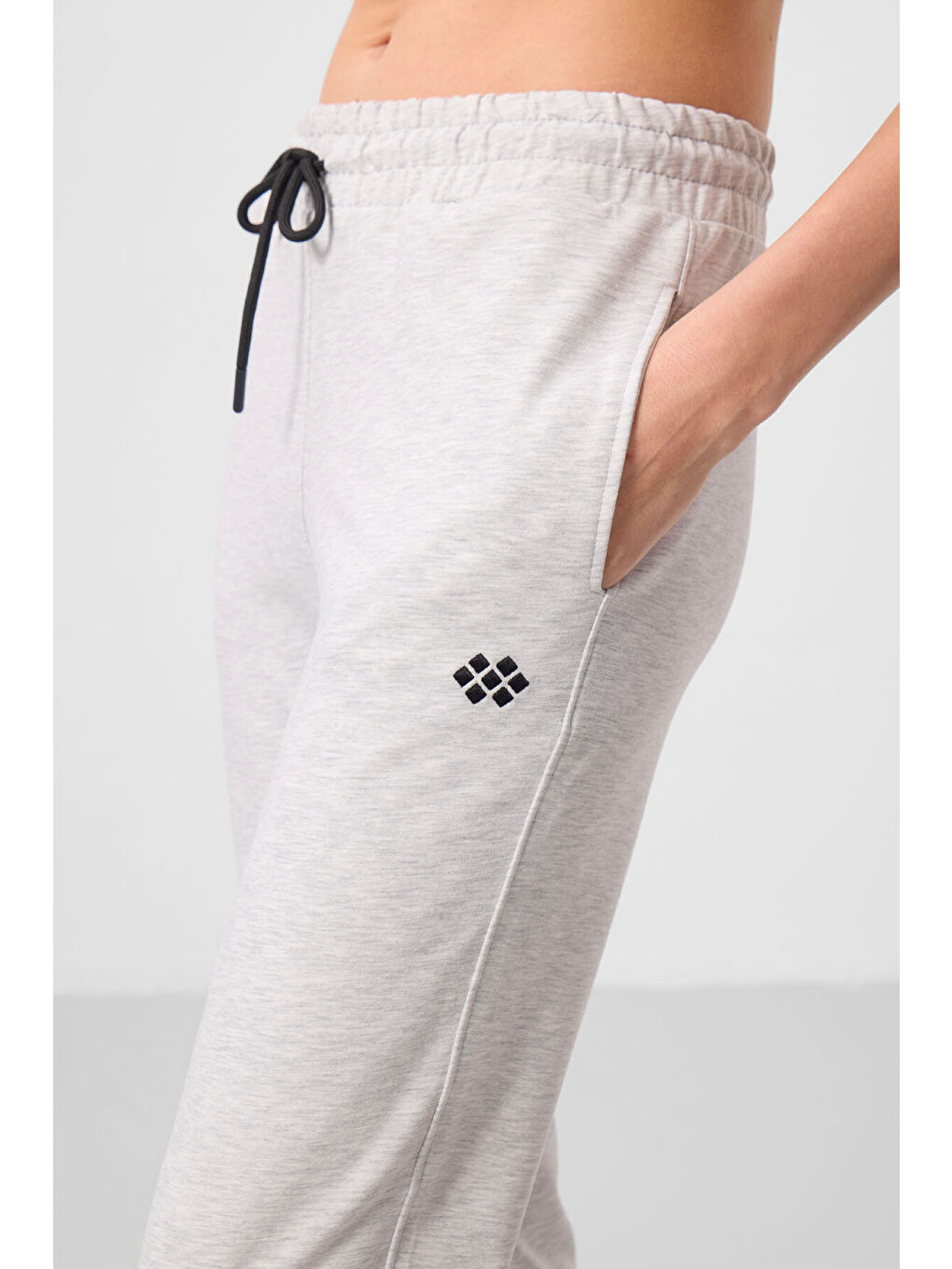 Beyaz Kar Melanj Dik Yaka Fermuarlı Rahat Form Kadın Eşofman Tunik Takım - 95345-3