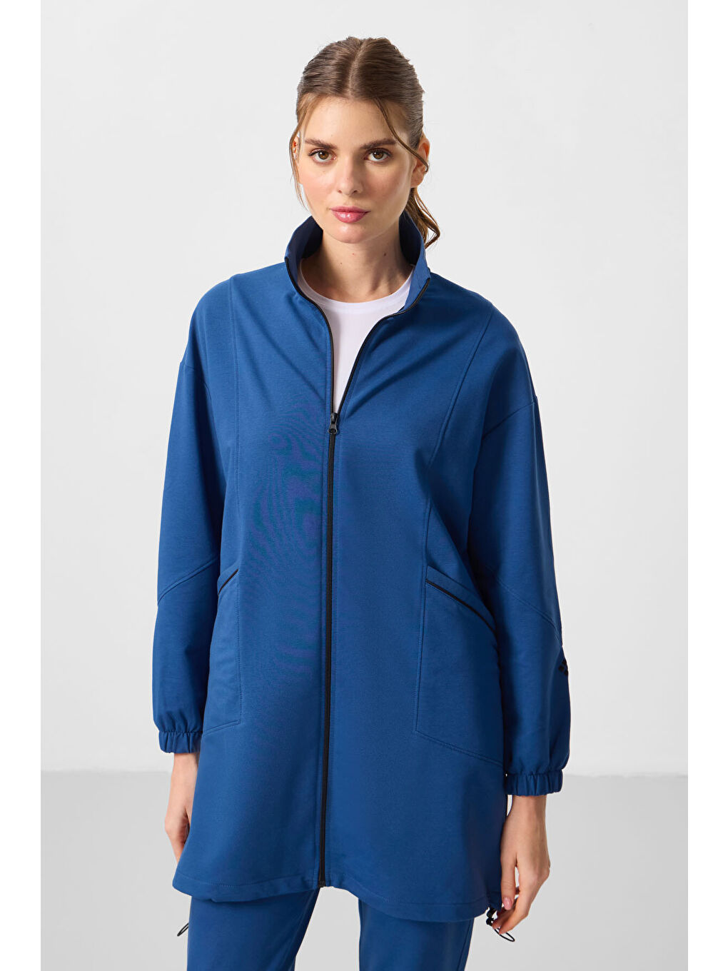 Mavi Parlament Dik Yaka Fermuarlı Rahat Form Kadın Eşofman Tunik Takım - 95345-2