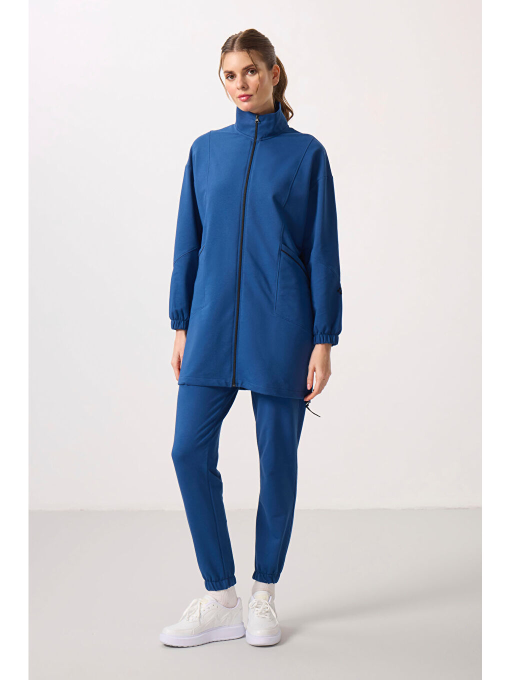 Mavi Parlament Dik Yaka Fermuarlı Rahat Form Kadın Eşofman Tunik Takım - 95345-4
