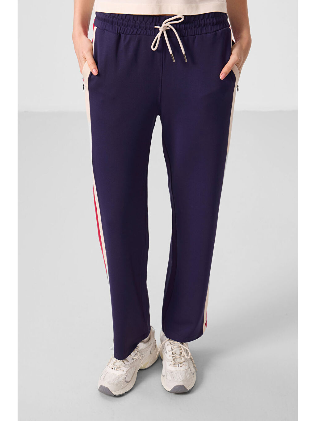 Koyu Mor Yumuşak Dokulu Yan Panel Detaylı Geniş Paça Kadın Palazzo Pantolon - 94671-1