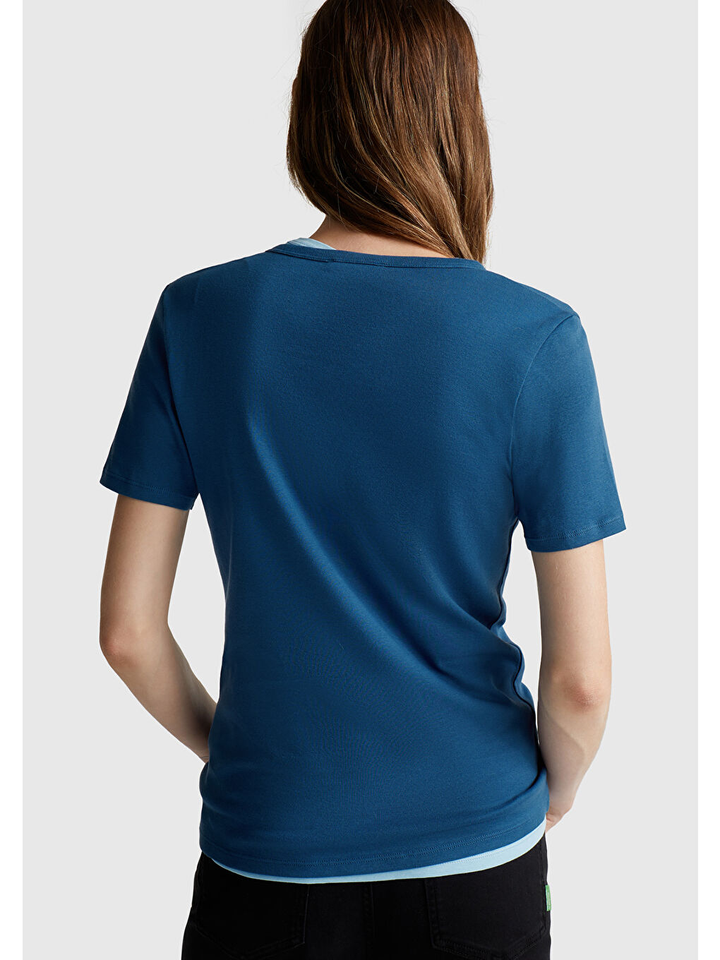 Kadın Gece Mavisi 100 Pamuk Basic Kısa Kollu Bisiklet Yaka T Shirt-2