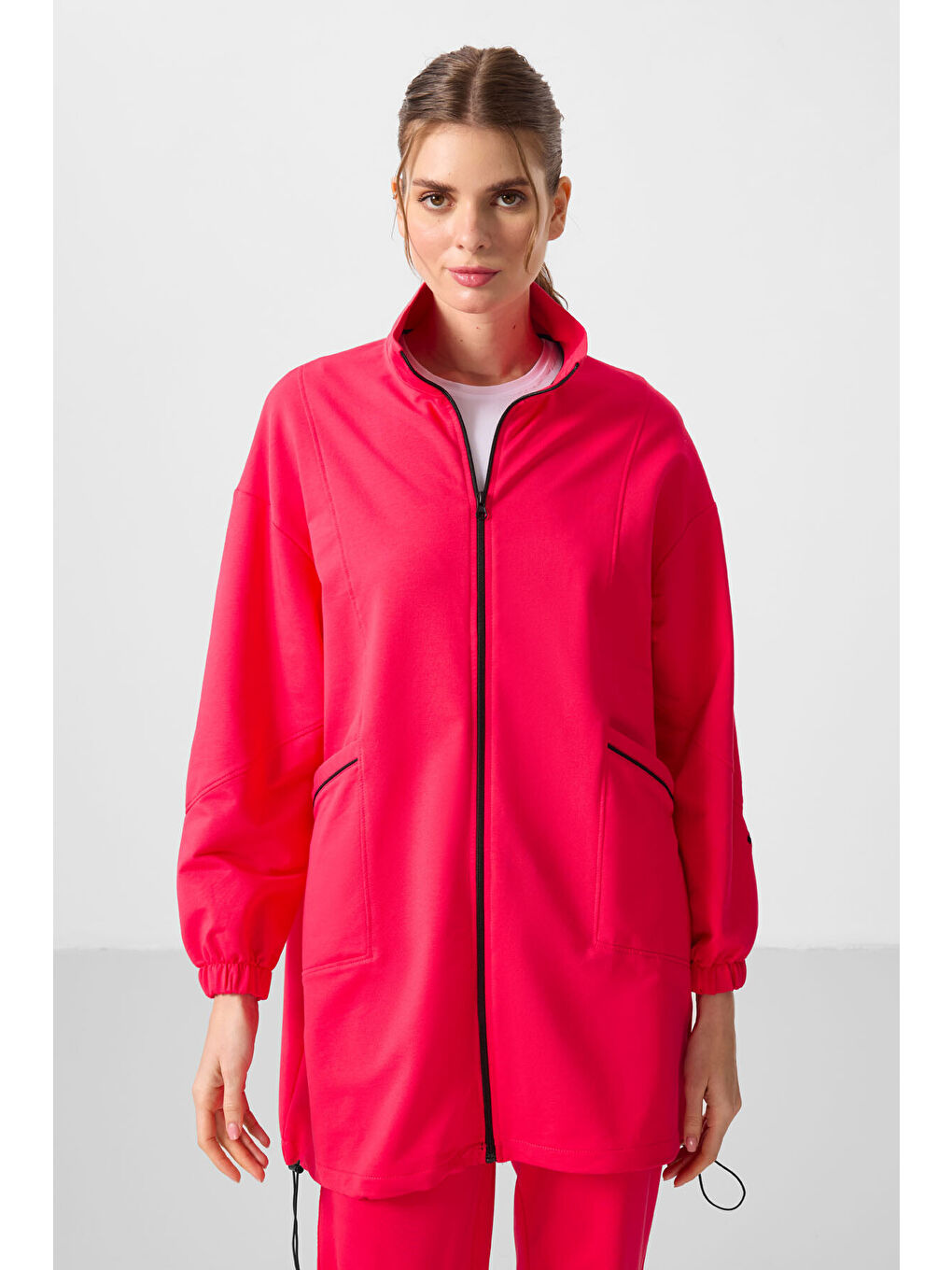 Viva Kırmızı Dik Yaka Fermuarlı Rahat Form Kadın Eşofman Tunik Takım - 95345-2