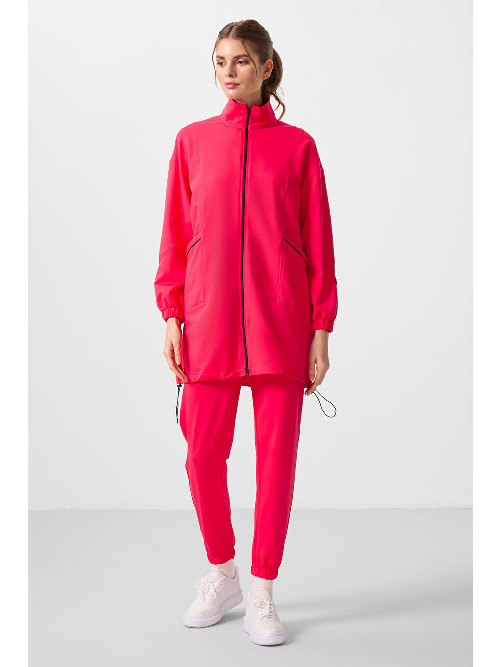 Viva Kırmızı Dik Yaka Fermuarlı Rahat Form Kadın Eşofman Tunik Takım - 95345-4