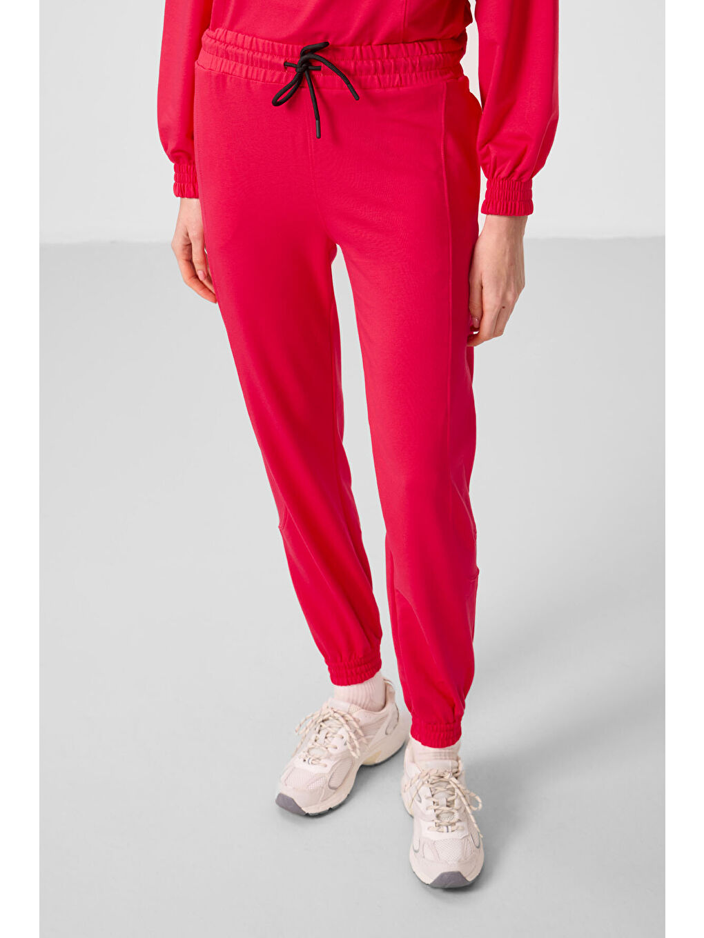 Viva Kırmızı O Yaka Basic Oversize Kadın Eşofman Tunik Takım - 95347-1