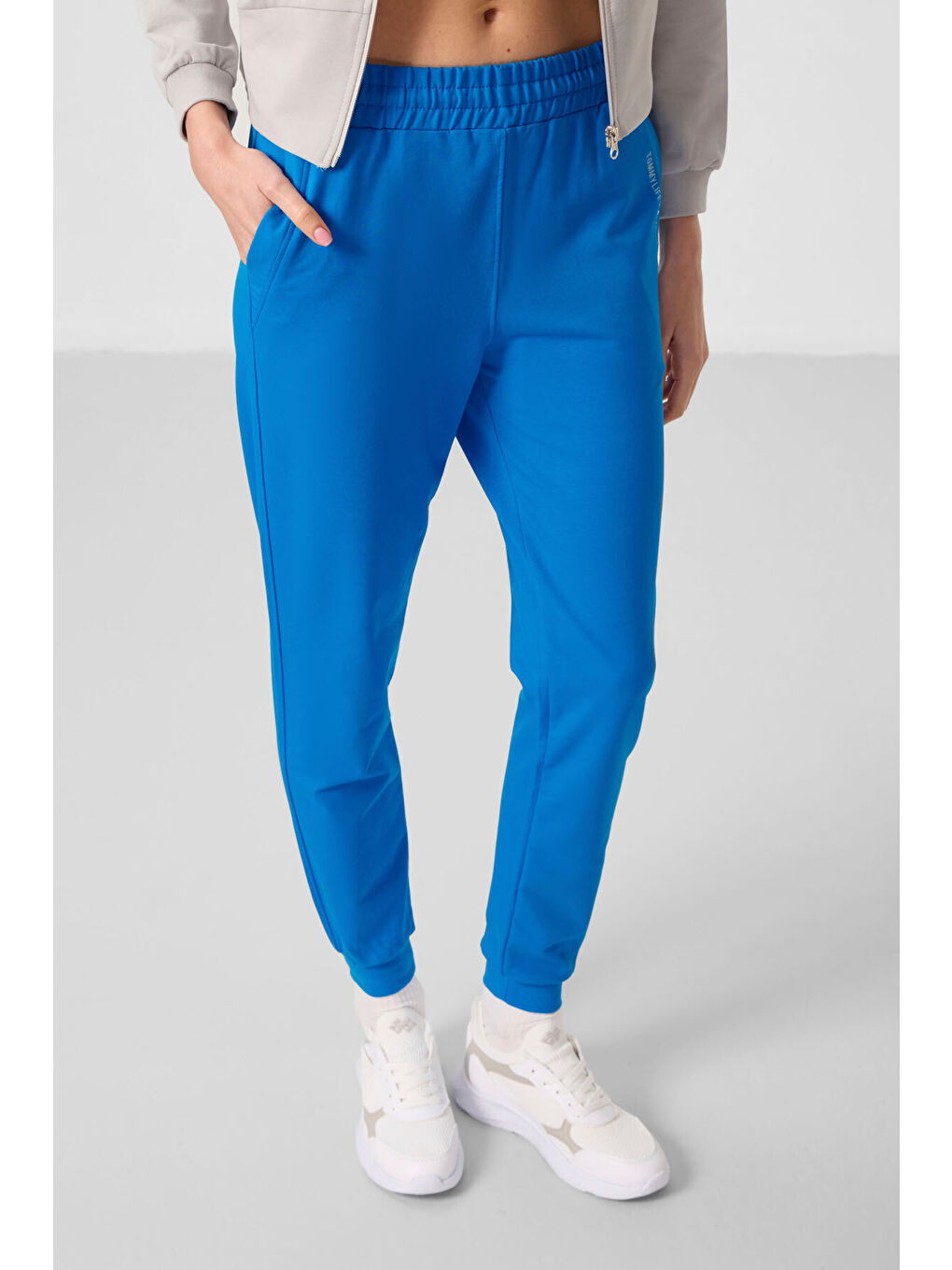 Bej Taş Saks Kapüşonlu Fermuarlı Oversize Kadın Eşofman Takım   95328-2