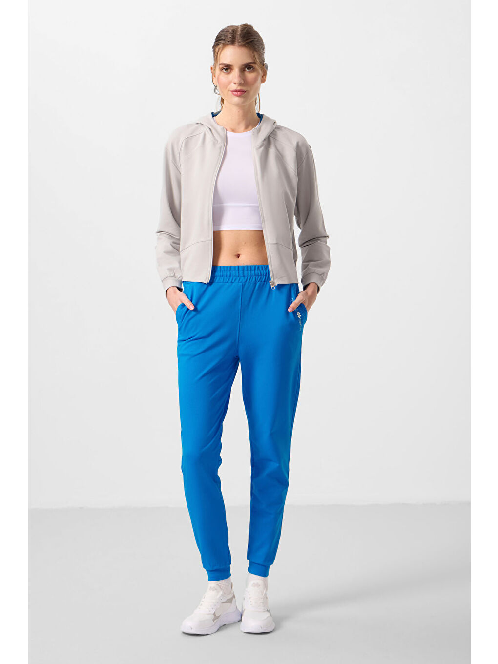 Bej Taş Saks Kapüşonlu Fermuarlı Oversize Kadın Eşofman Takım   95328-3