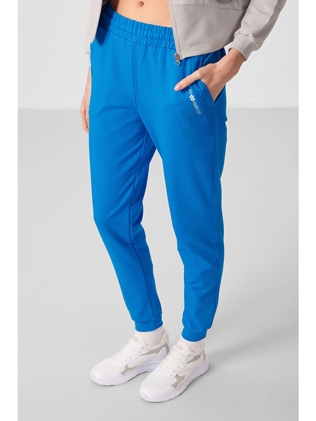 Bej Taş Saks Kapüşonlu Fermuarlı Oversize Kadın Eşofman Takım   95328-4