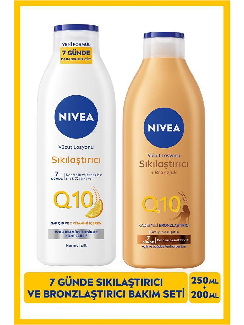 Q10 Sıkılaştırıcı Vücut Losyonu 250ml ve Kademeli Bronzlaştırıcı Vücut Losyonu 200ml