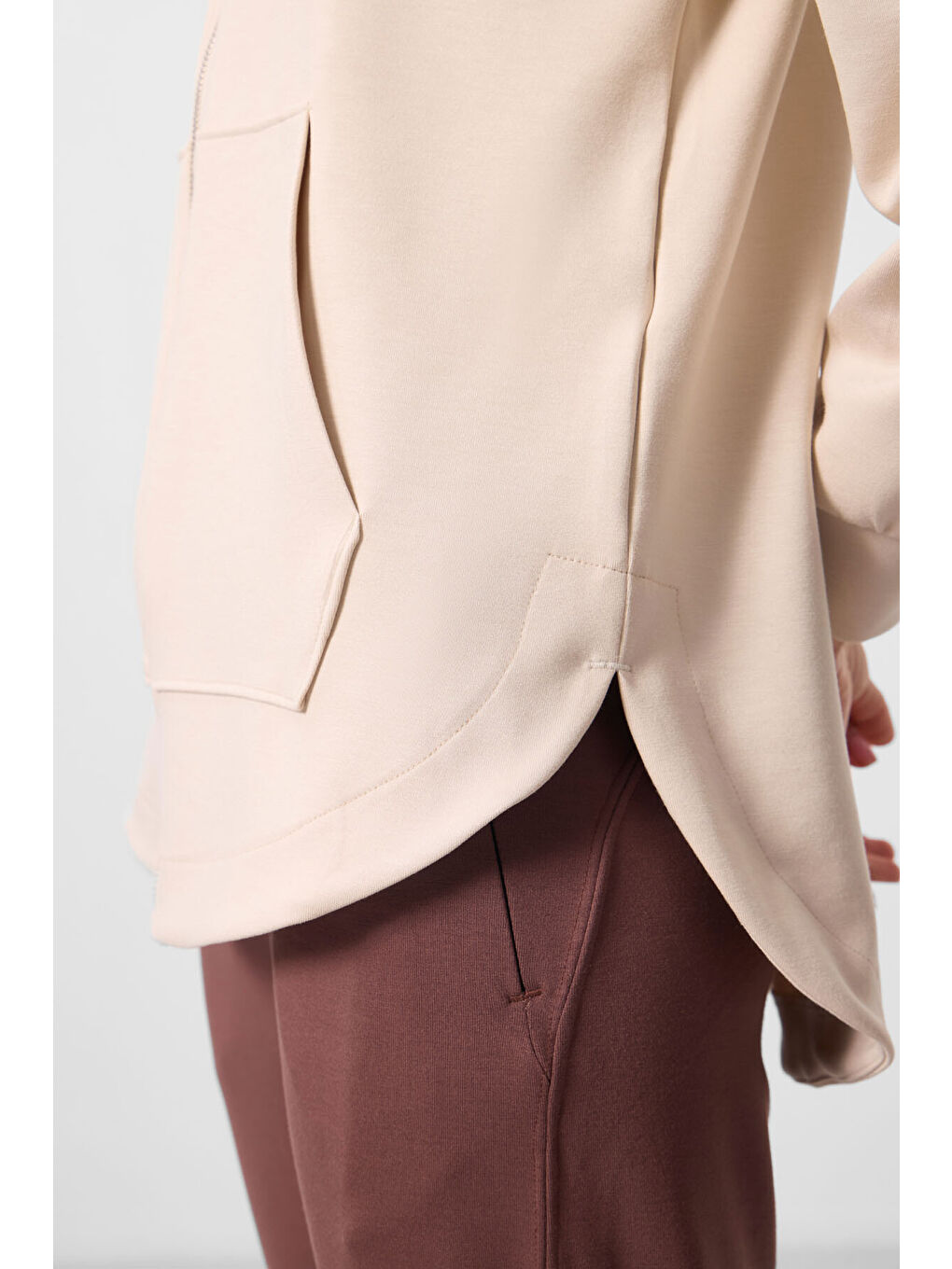 Bej Yumuşak Dokulu Kapüşonlu Oversize Kadın Tunik Sweatshirt   97302-2