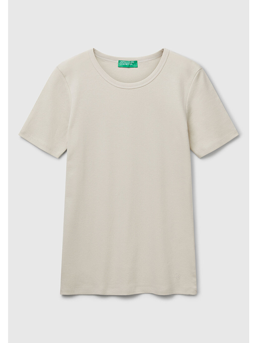 Kadın Bej 100 Pamuk Basic Kısa Kollu Bisiklet Yaka T Shirt-1