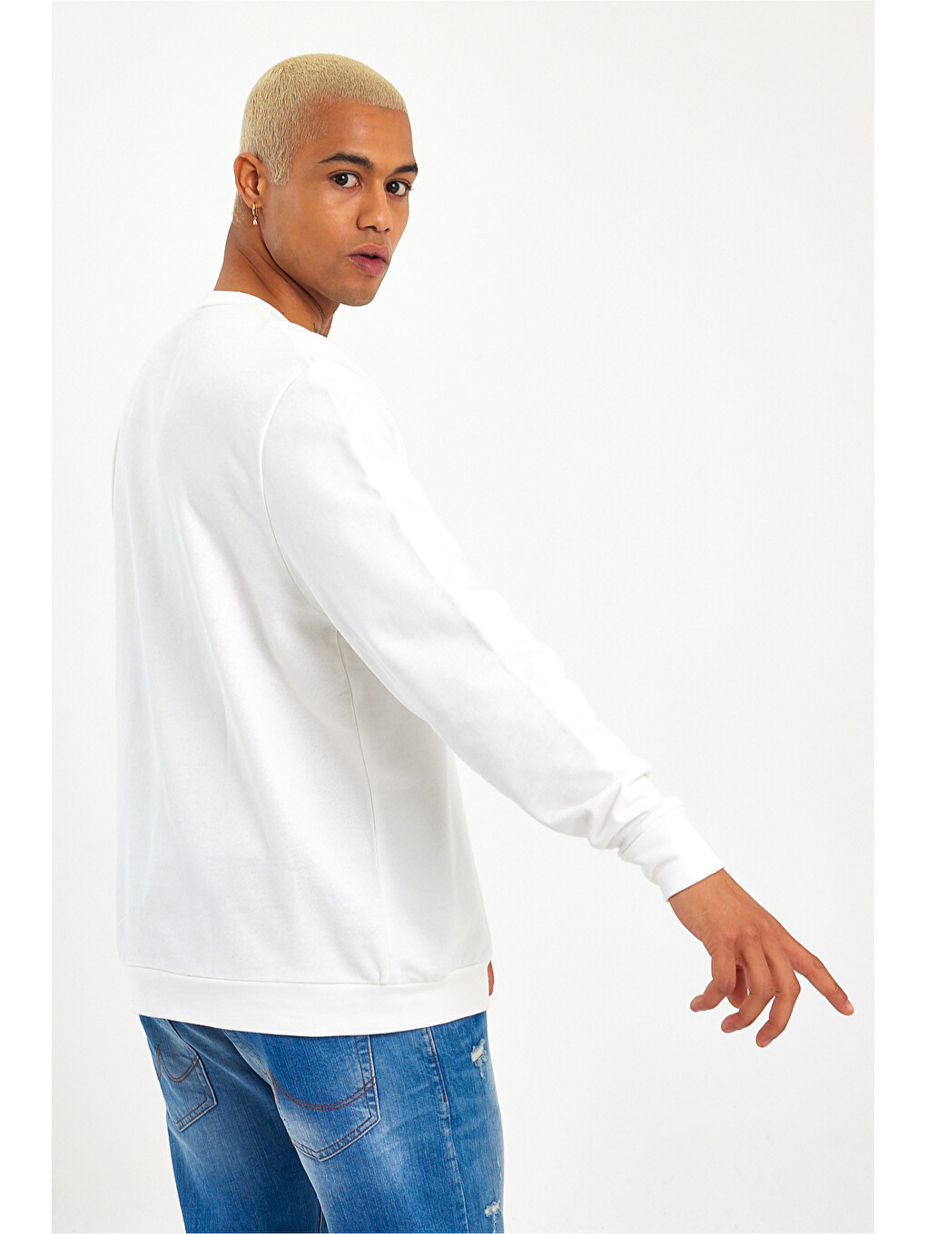 Beyaz Erkek Bisiklet Yaka Regular Kalıp İnce Air Baskılı Sweatshirt Spr24sw124-2