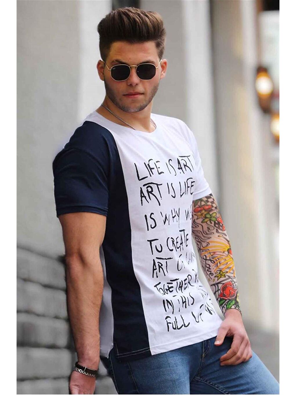 Baskılı Beyaz %100 Pamuk Tişört 3020