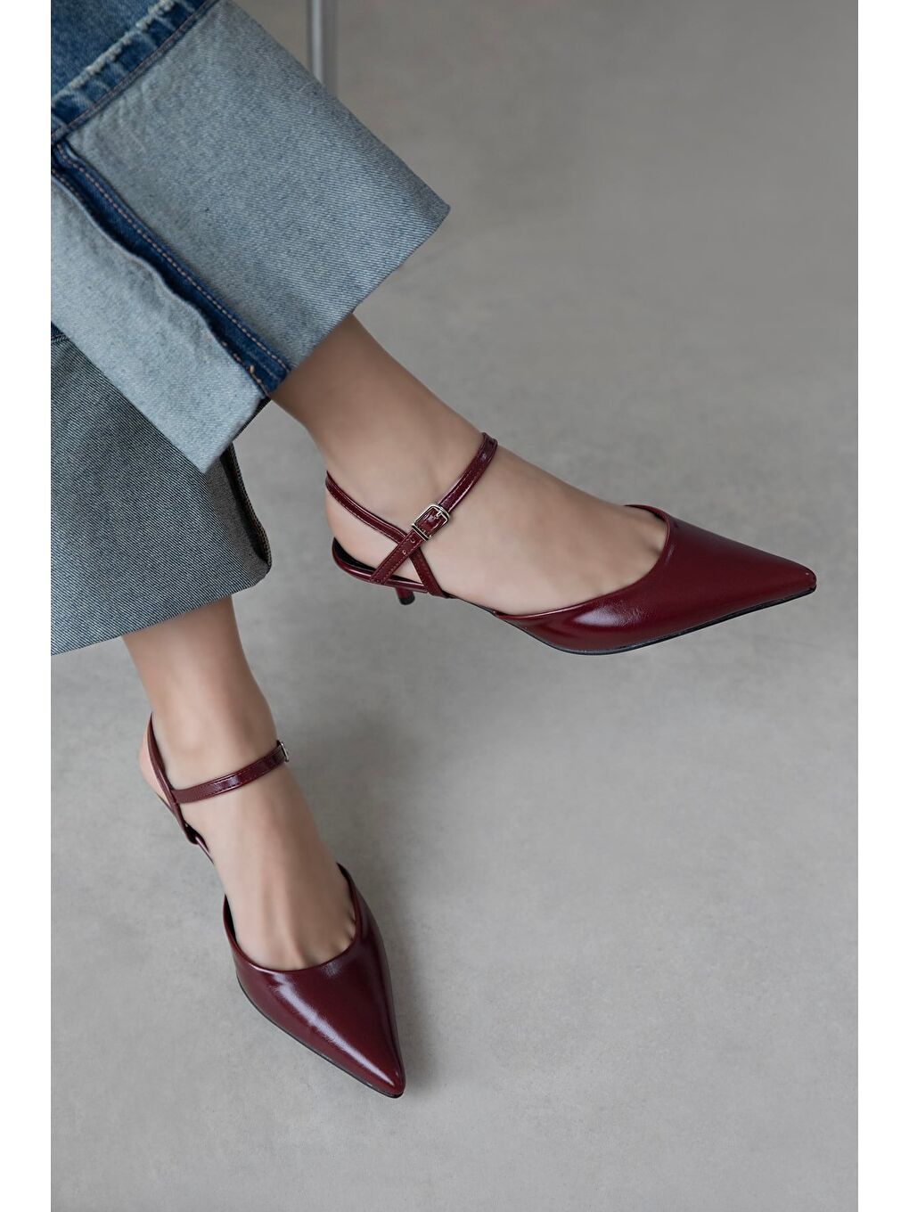 Melvin Kadın Topuklu Kırışık Deri Ayakkabı Bordo-1
