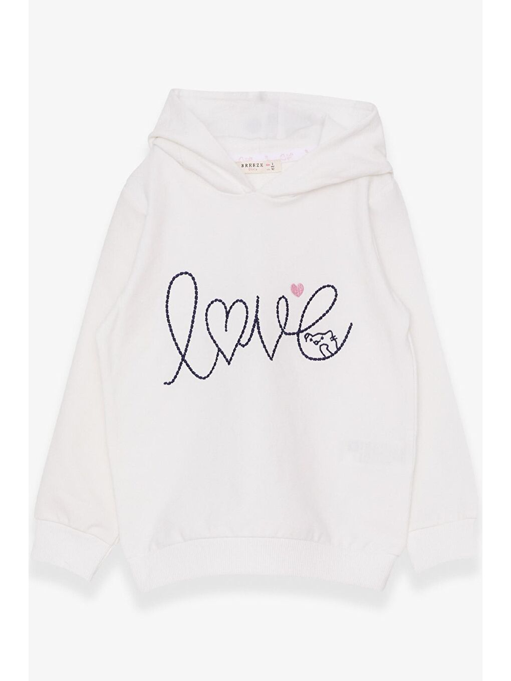 Kız Çocuk Sweatshirt Nakışlı Yazı Baskılı Ekru (2-5 Yaş)