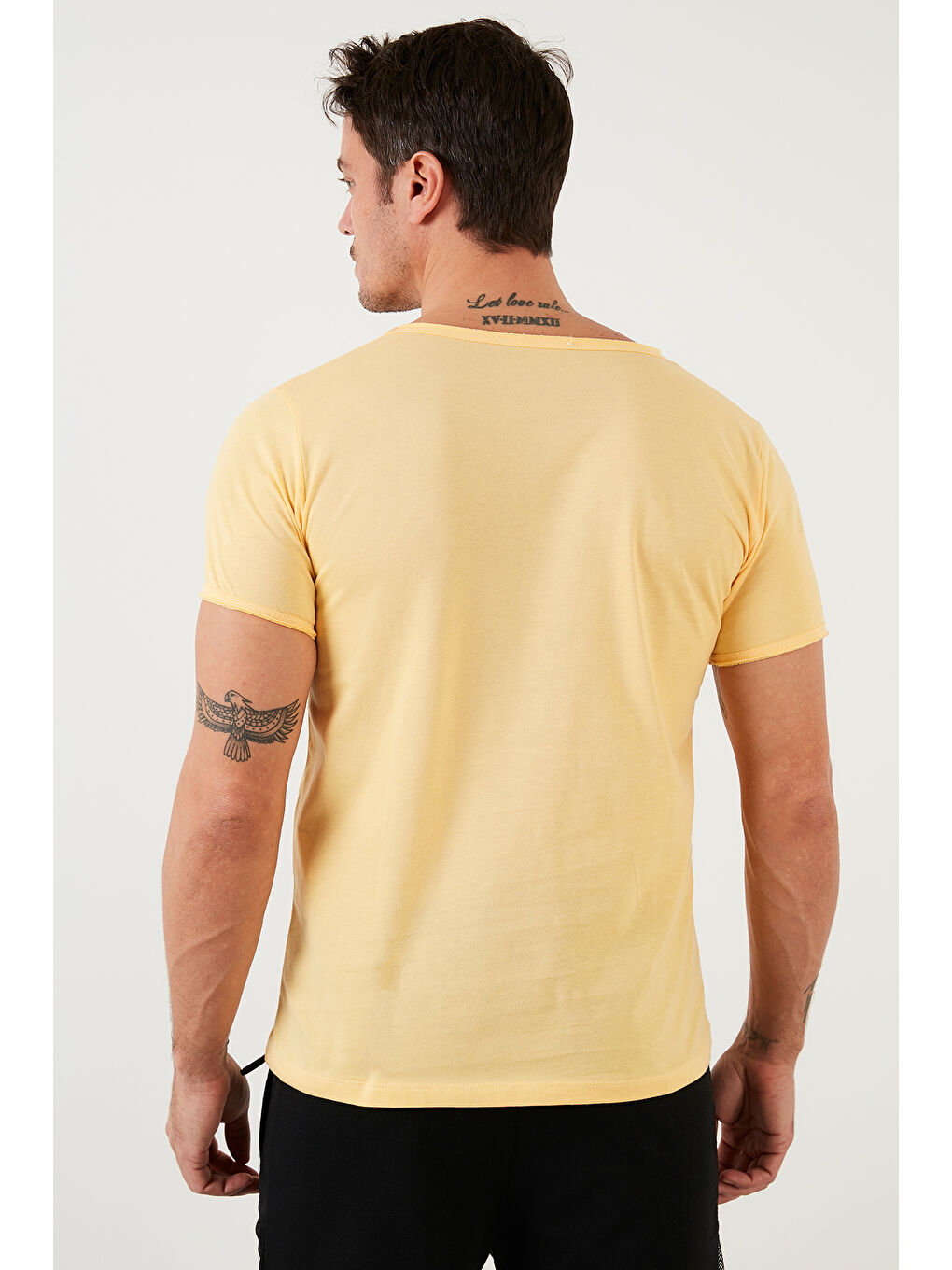 Sarı % 100 Pamuklu Bisiklet Yaka Basic Tişört 5412008-5