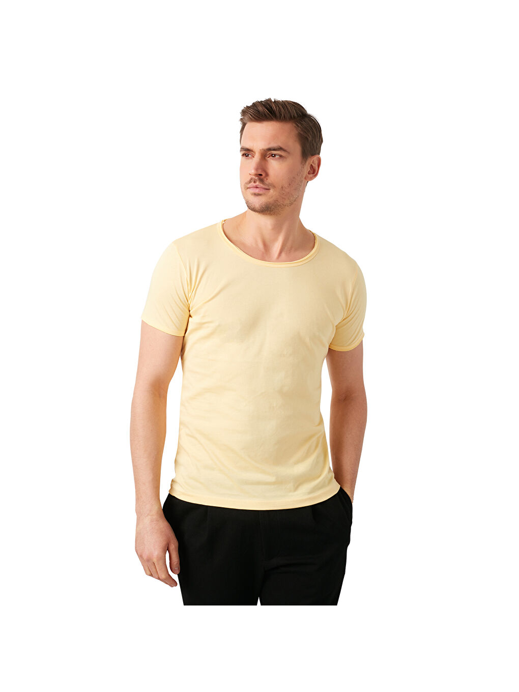 Sarı % 100 Pamuklu Bisiklet Yaka Basic Tişört 5412008-6