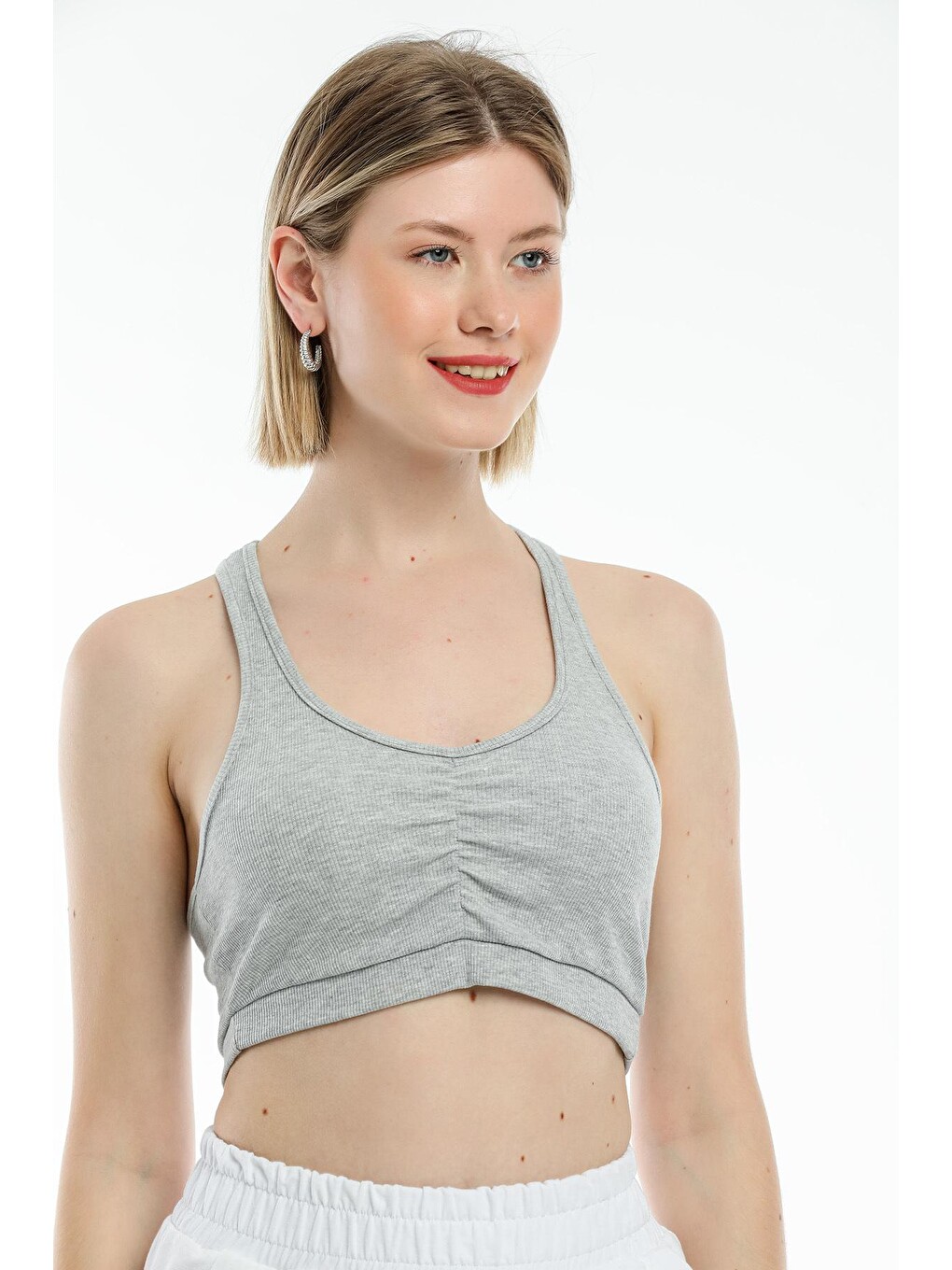 Gri Kadın Crop Atlet-tişort Spr21y18-1