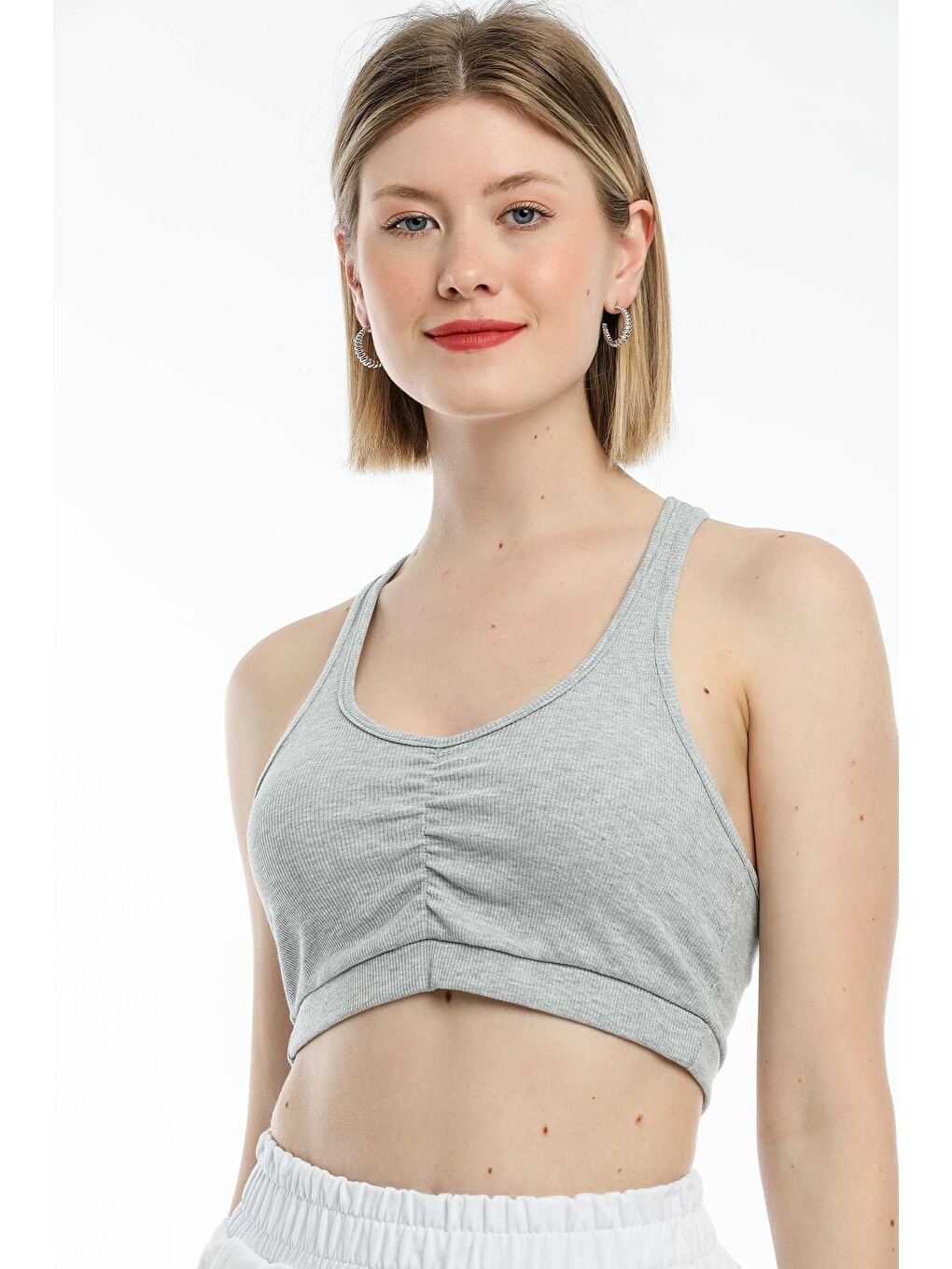 Gri Kadın Crop Atlet-tişort Spr21y18-2