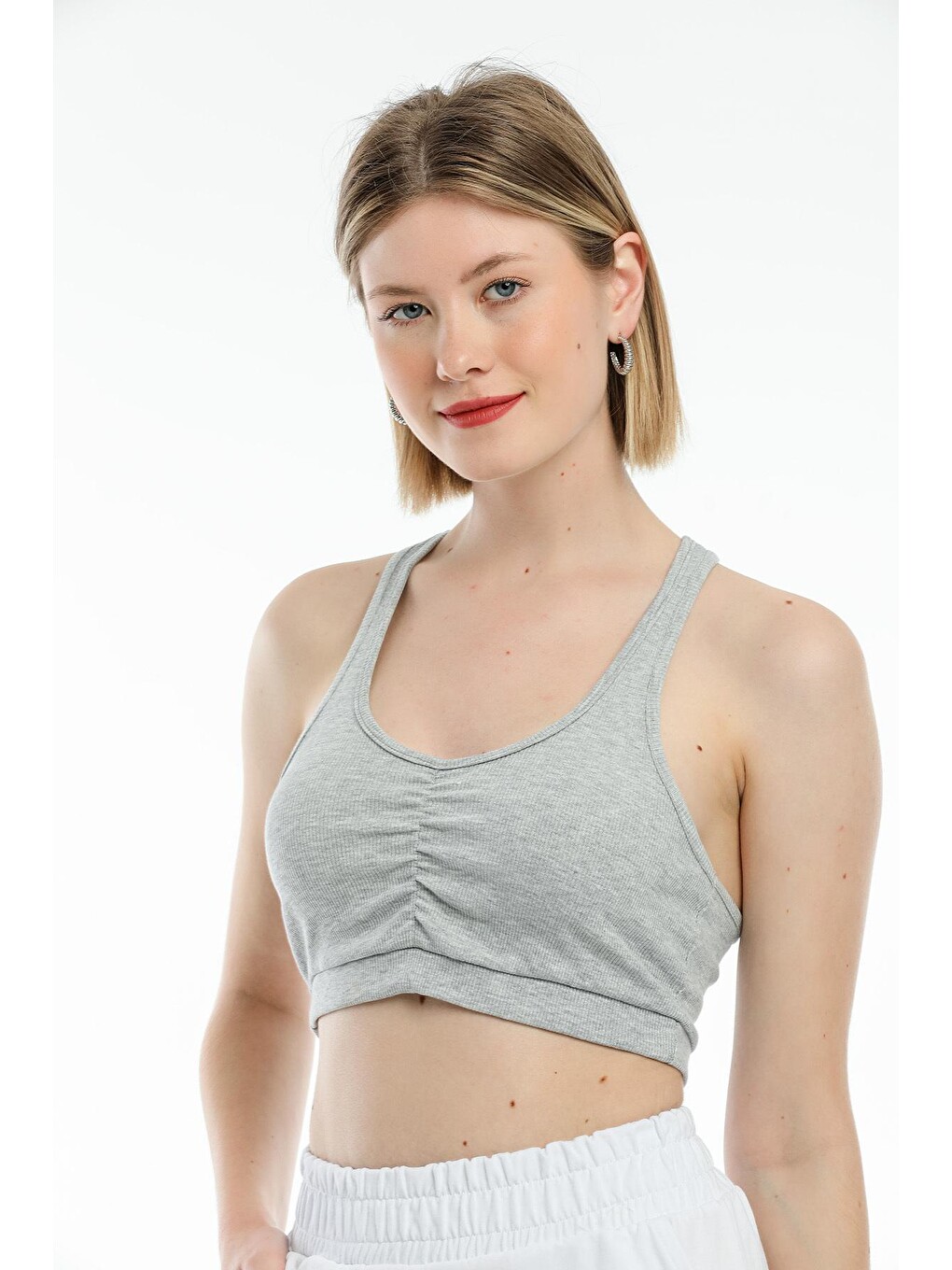 Gri Kadın Crop Atlet-tişort Spr21y18-3