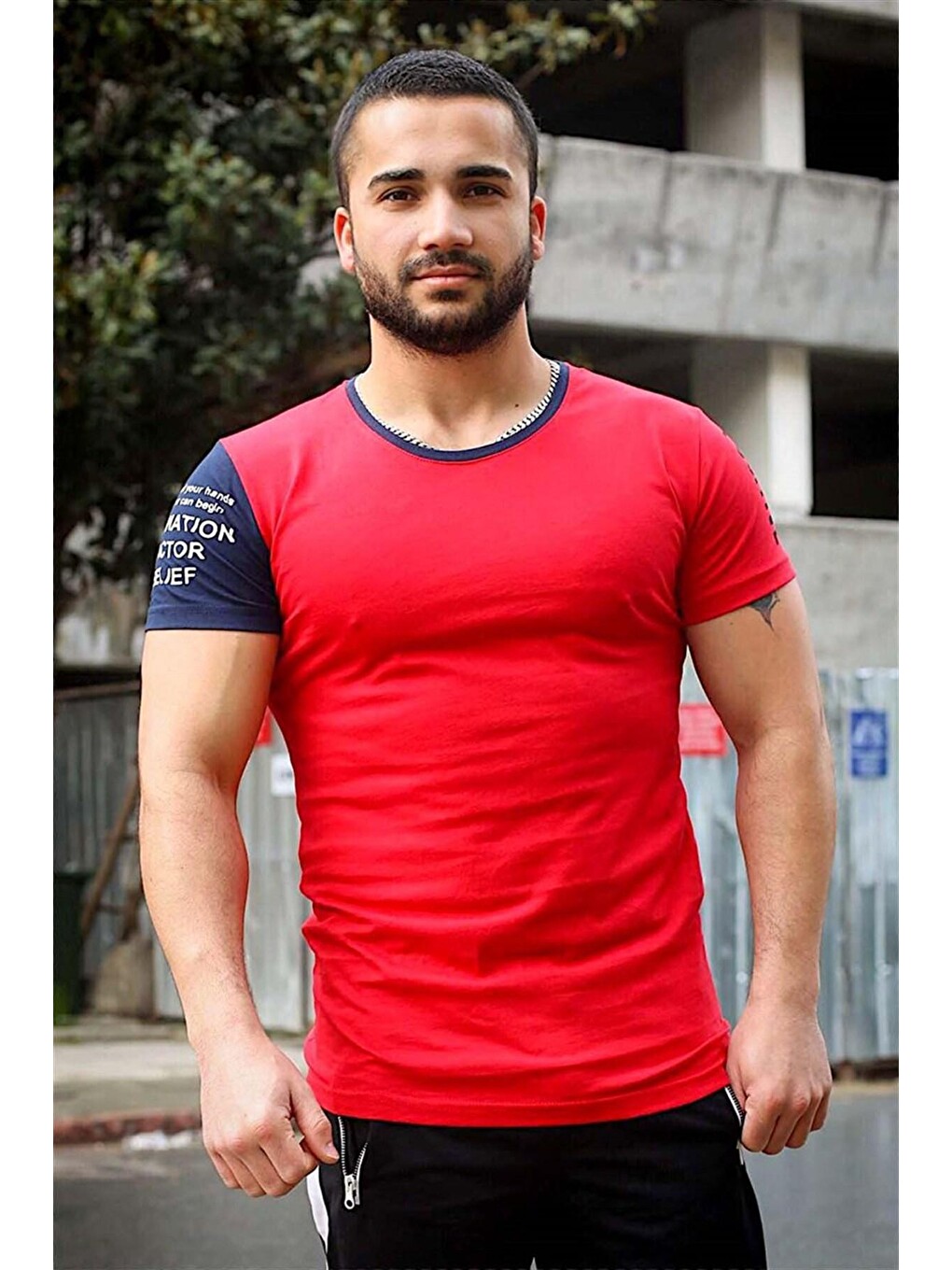 Kol Baskılı Bordo Tişört 4021-1