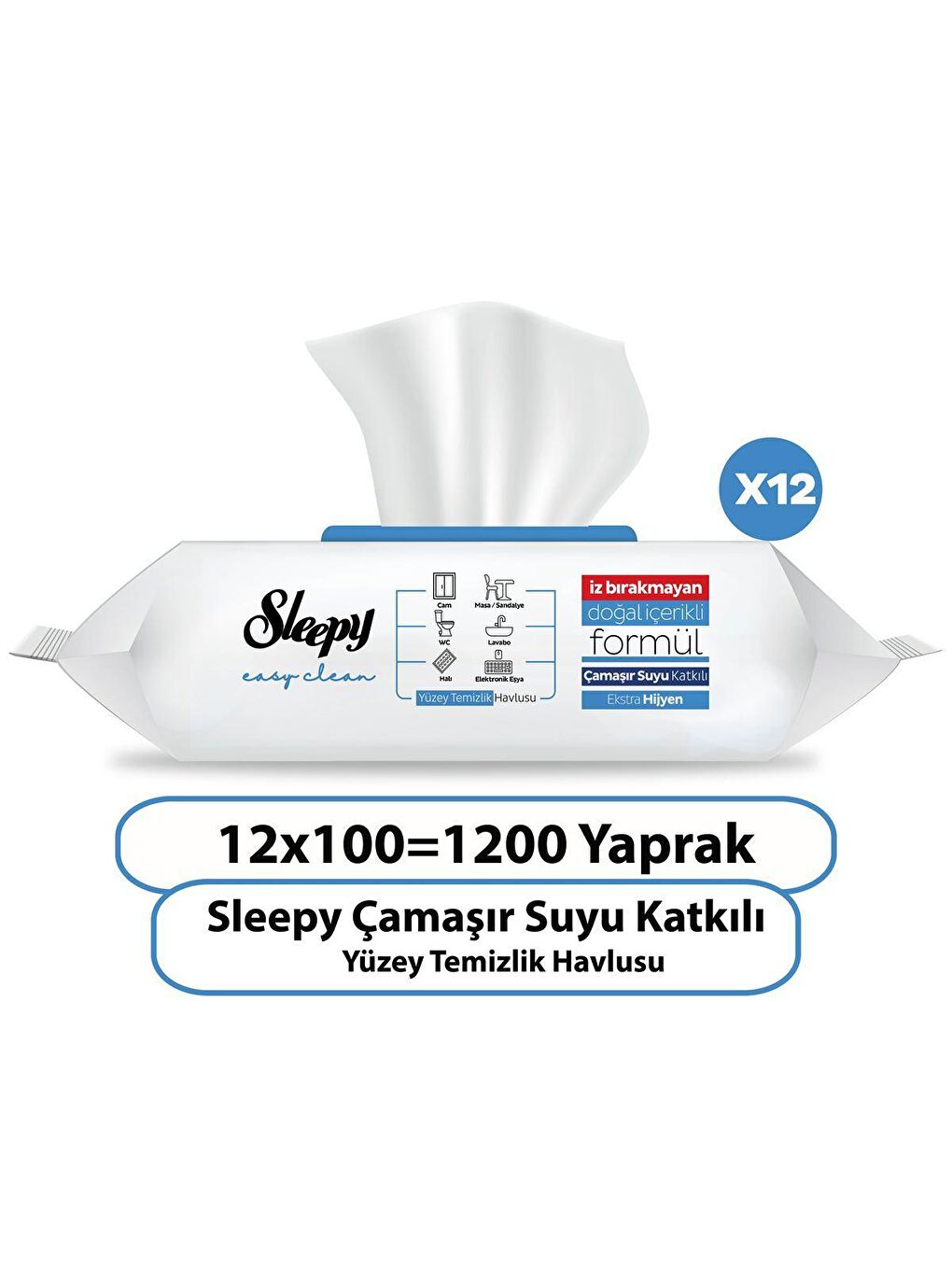 Easy Clean Çamaşır Suyu Katkılı Yüzey Temizlik Havlusu&mendili 12x100 (1200 Yaprak)-1