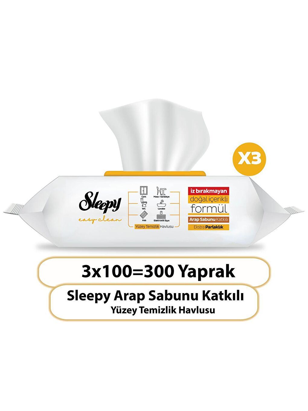 Easy Clean Arap Sabunu Katkılı Yüzey Temizlik Havlusu&mendili 3x100 (300 Yaprak)-1
