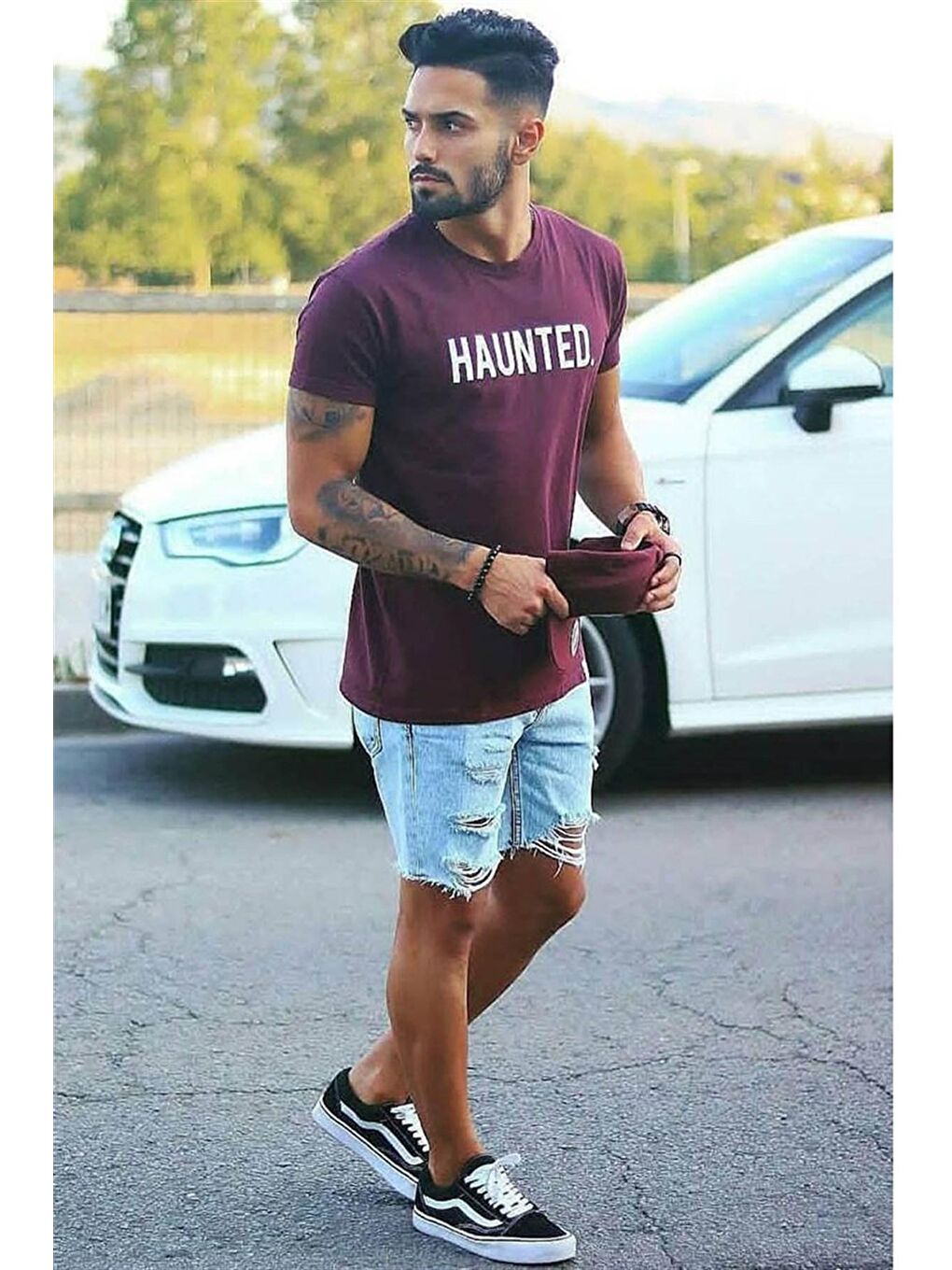 Baskılı Bordo Tişört 4040-1