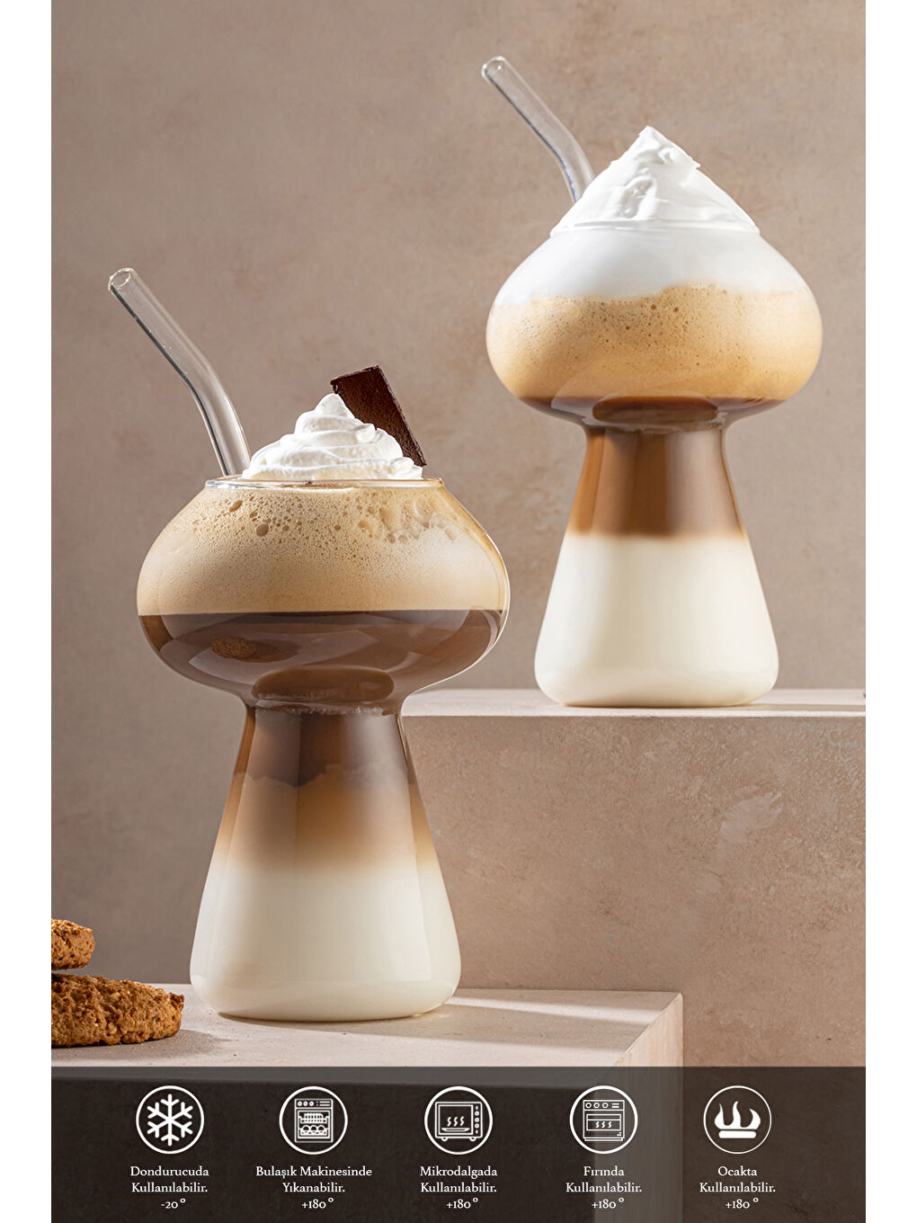 Renksiz 2'li Isıya Dayanıklı Kahve ve Sunum Bardağı Pipet Hediyeli-1