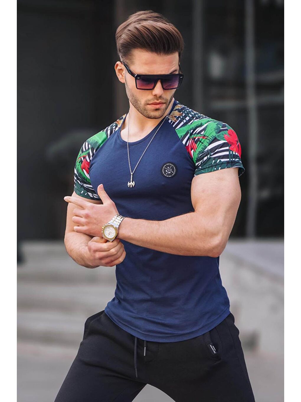 Kamuflaj Detay Lacivert Tişört 3012